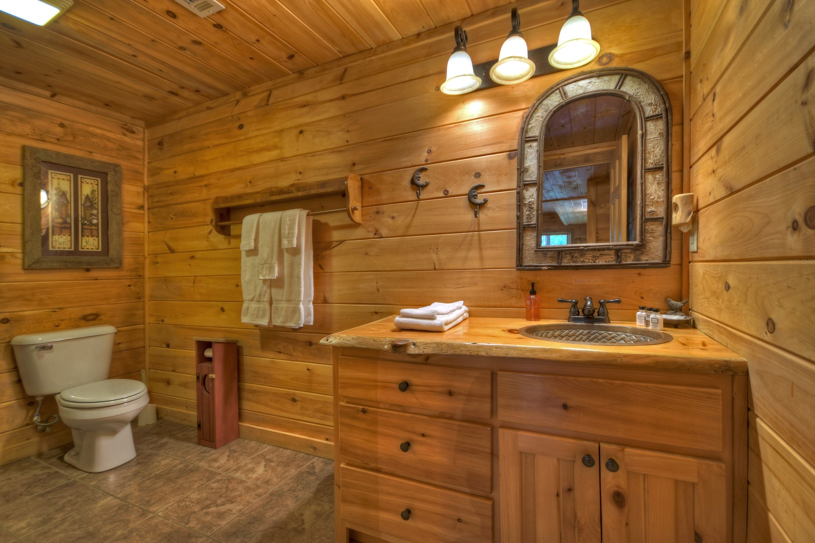 Aska Lodge-Lower level full bathroom with a single vanity and toilet