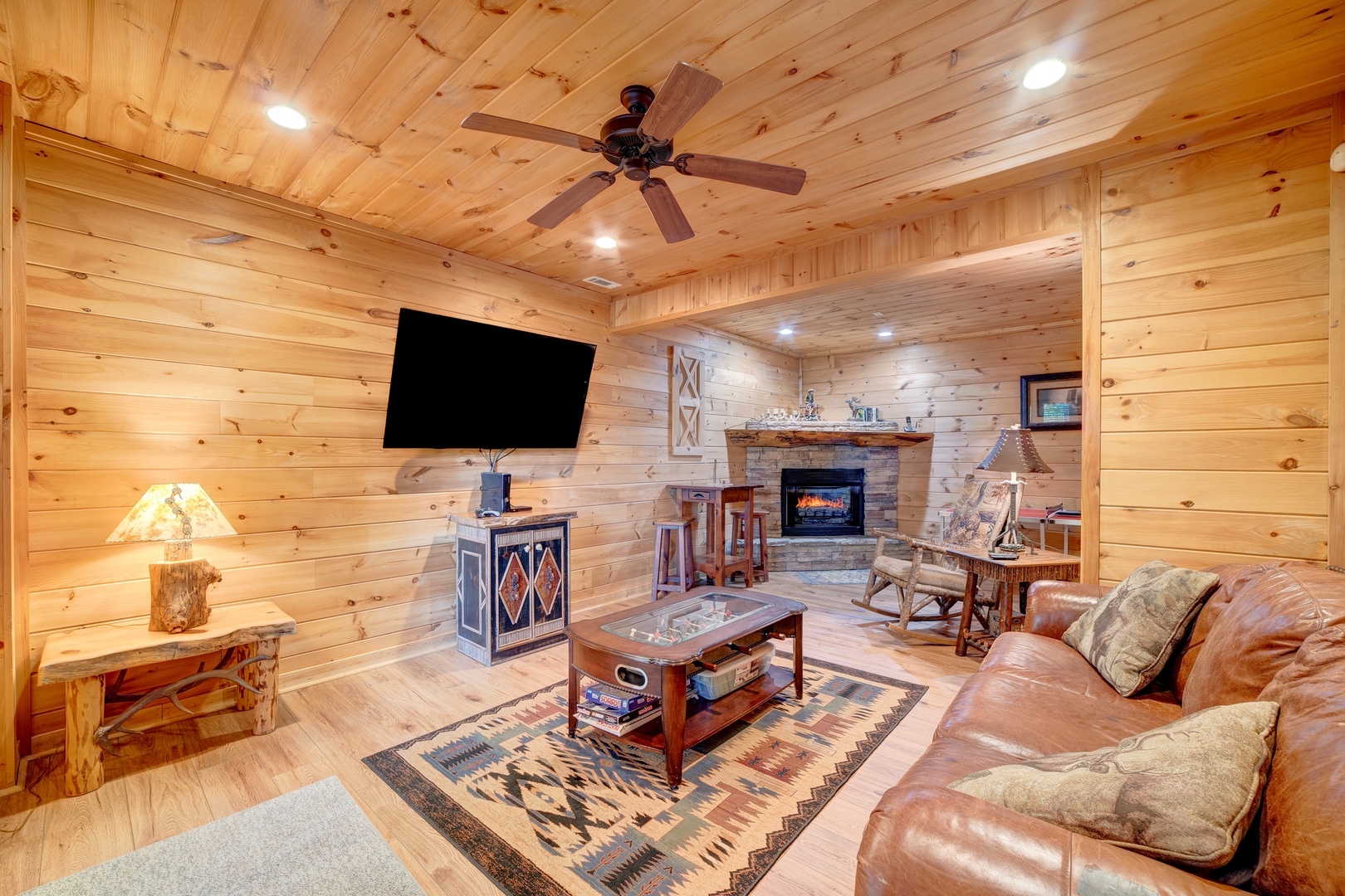 Wise Mountain Hideaway - Lower Level Family Room and Fireplace
