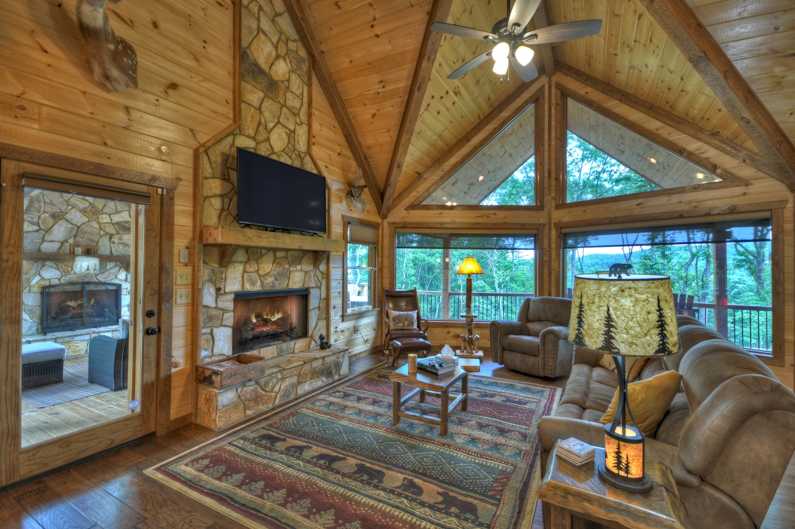 Deer Trails Cabin - Living Room with Gas Fireplace