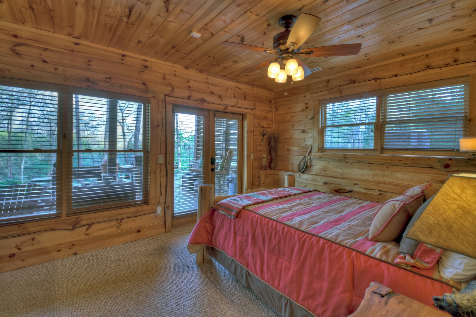 Sassafras Lodge- Lower level queen bedroom with deck access