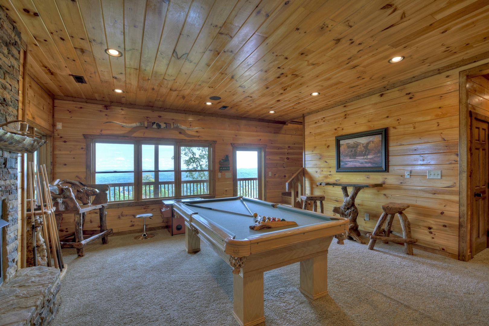 Grand Bluff Retreat- Pool table & card table in the recreation room