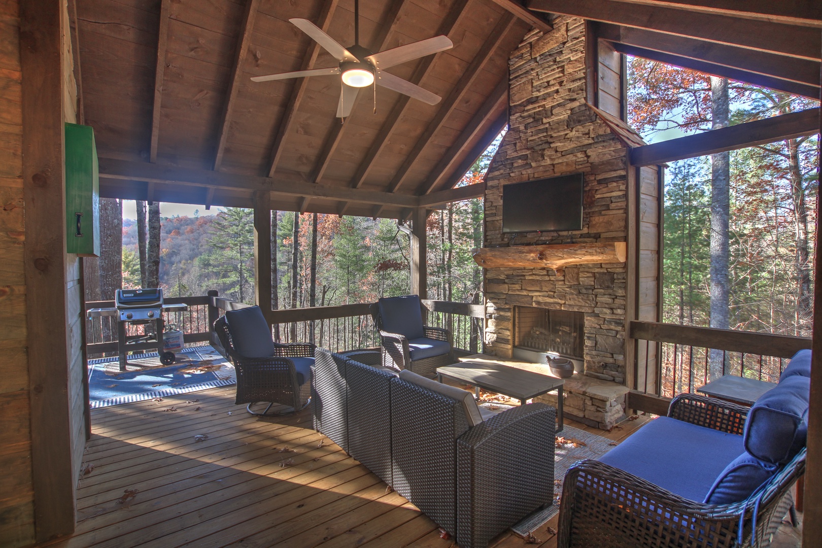 Laurel Breeze - Entry Level Covered Deck with Gas Fireplace and TV