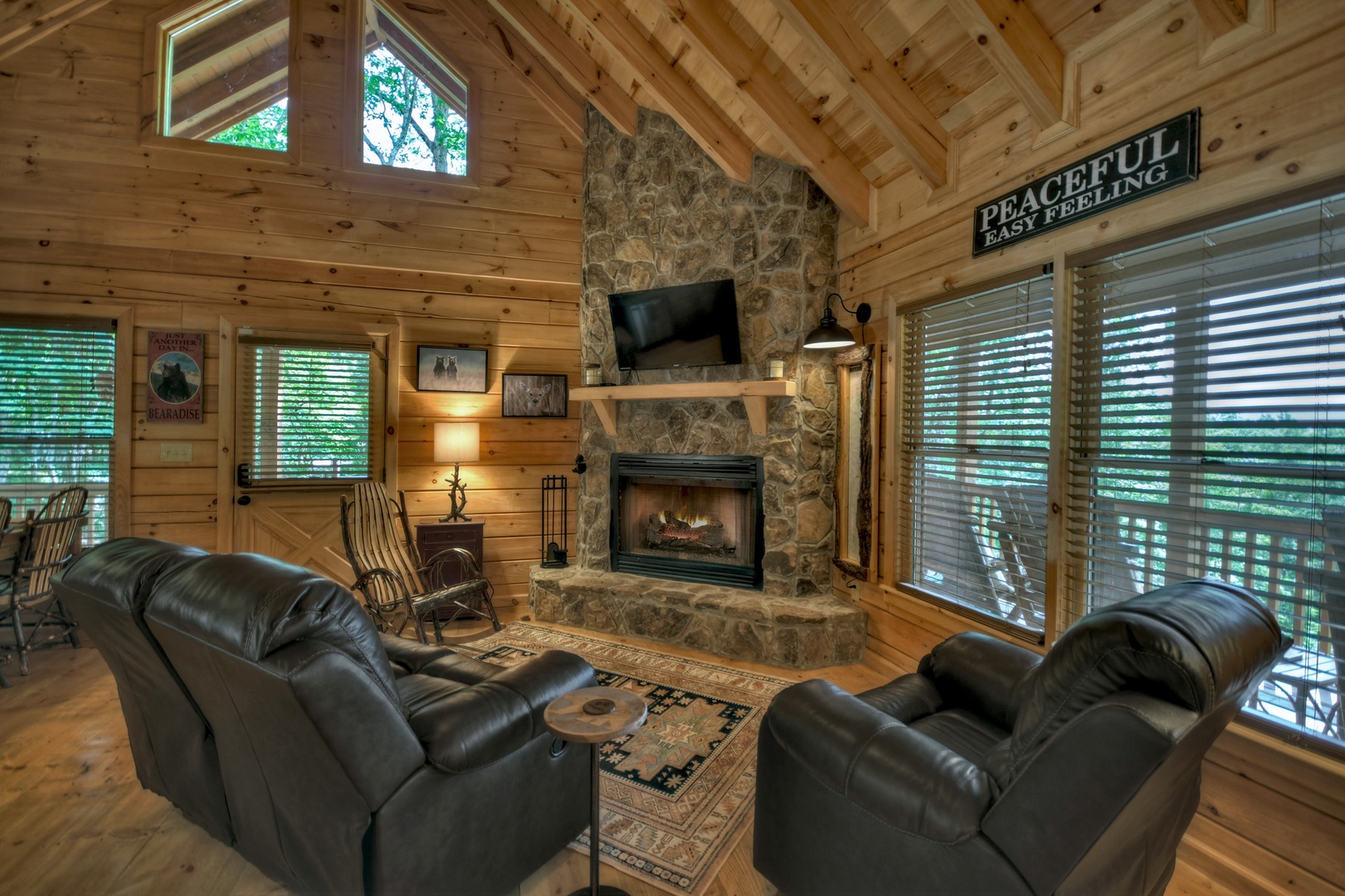 Bearadise - Living Room with Wood-Burning Fireplace