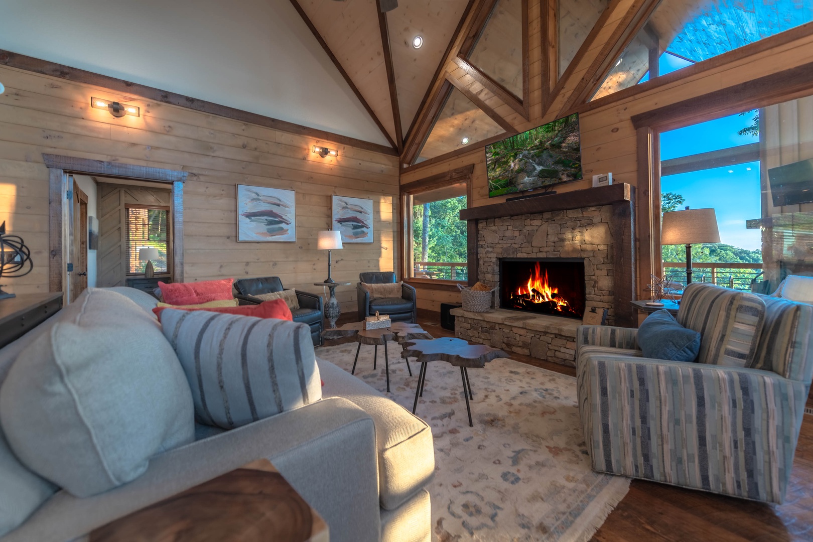 Southern Star- Living room area with mountain views through the large windows
