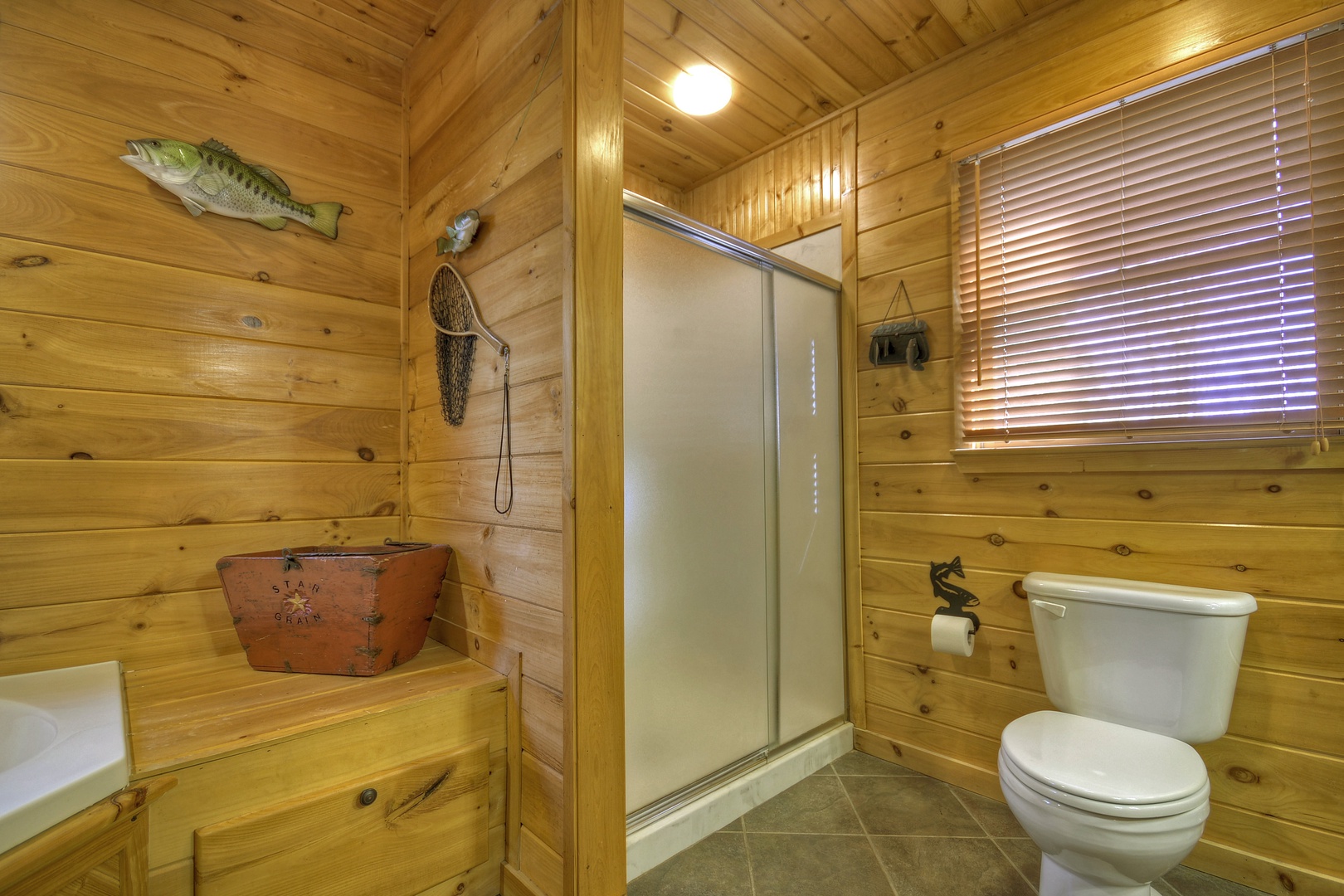 Grand Mountain Lodge- Entry level master bathroom with shower and toilet