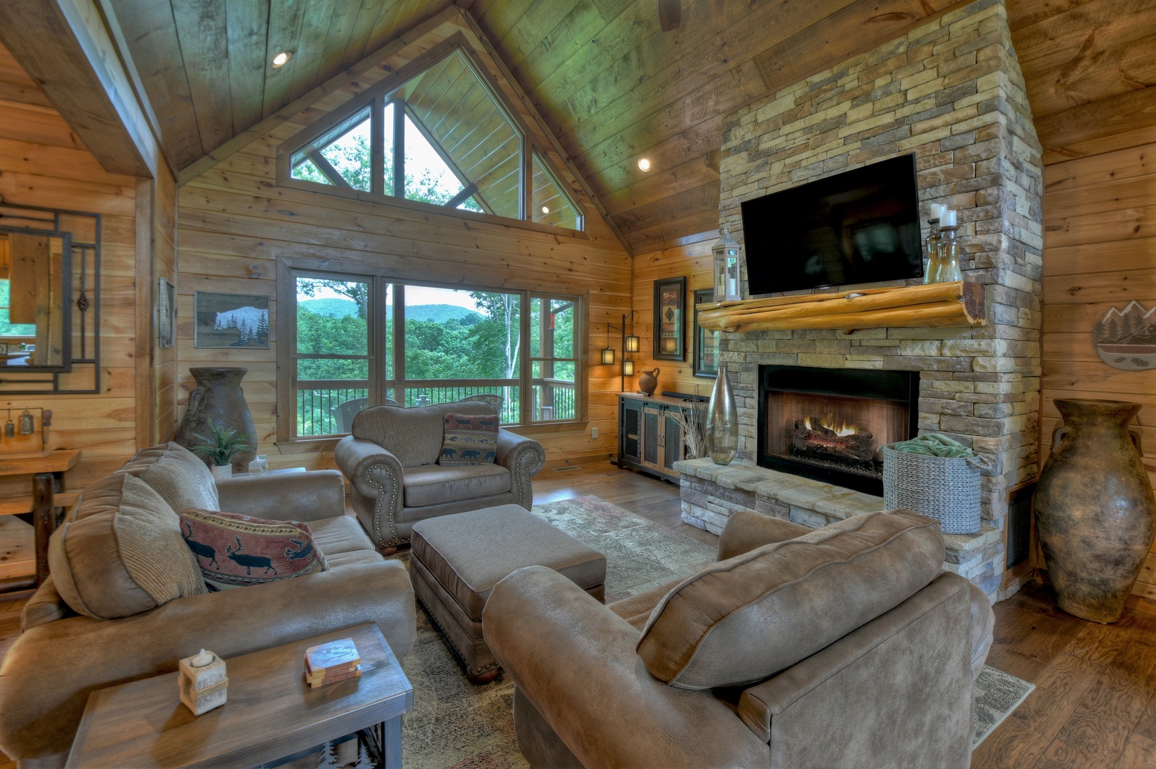Woodsong - Living Room with Forest and Mountain Views