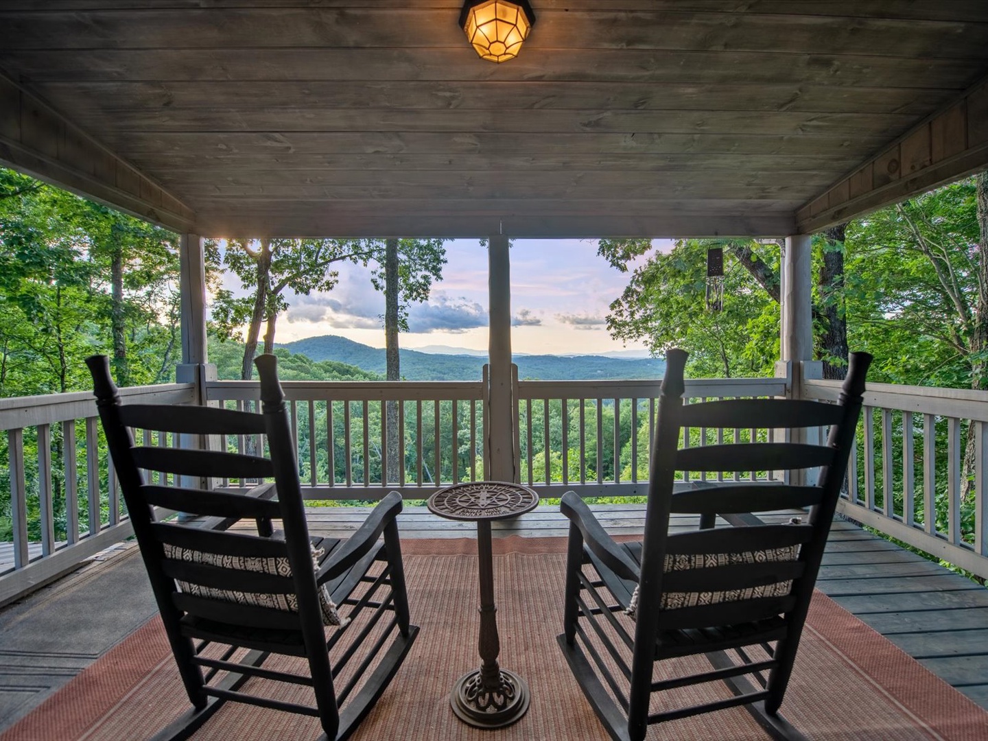 Aska Bliss- Balcony seating with a Blue Ridge mountain view