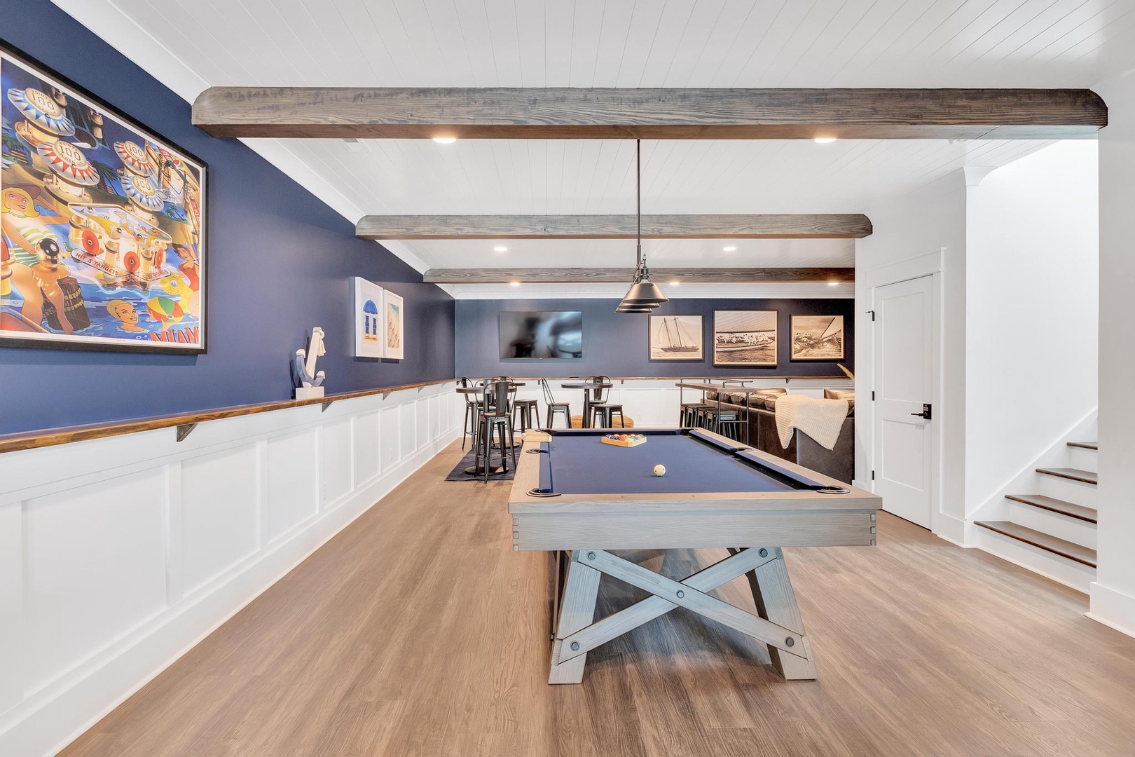 Gather around the pool table for some friendly competition, then challenge friends at the high-top seating or catch the game on TV—your perfect spot for fun-filled evenings together.