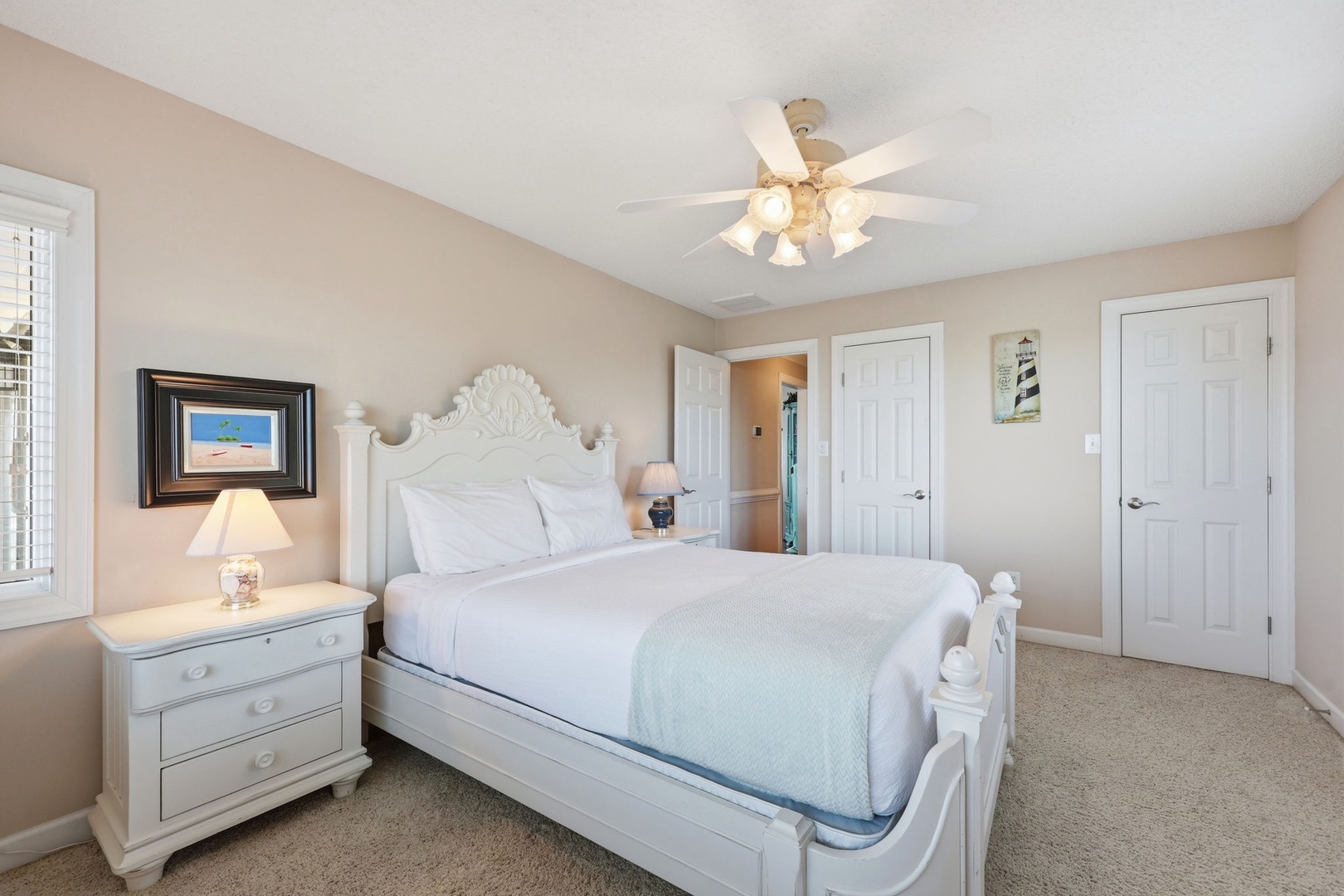 Sink into cloud-soft bedding and coastal serenity in your private bedroom. Beach-inspired décor and gentle lighting create a soothing retreat after sun-filled days.