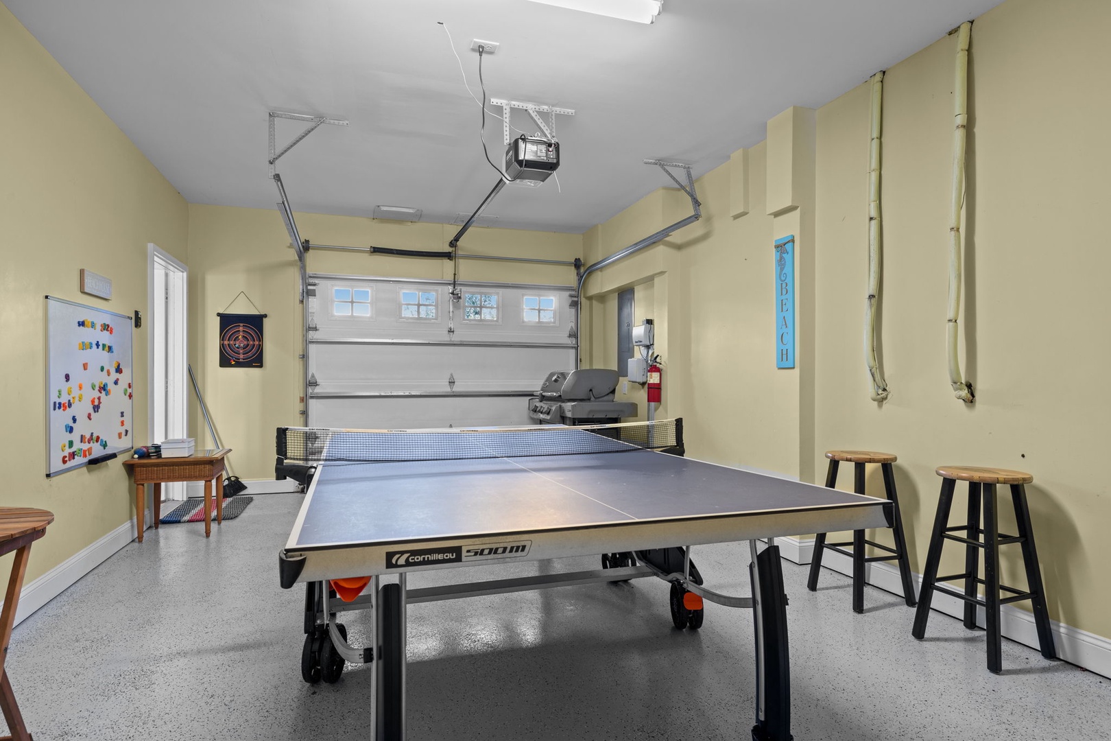 Garage Ping Pong Table and Gas Grill