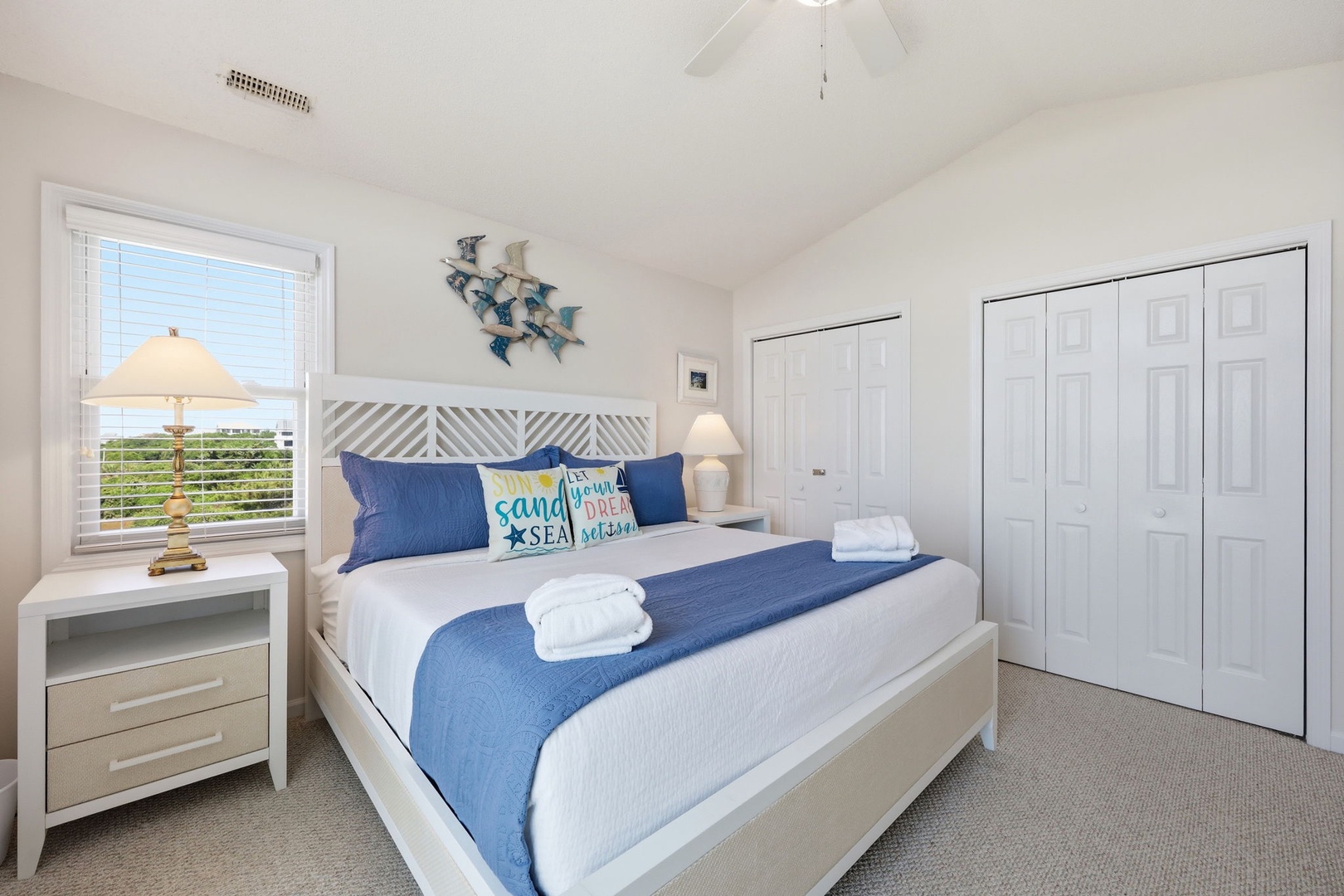 Slip into crisp linens and let the coastal breeze carry your worries away—your serene retreat features a plush bed, elegant décor, and peaceful touches that promise restful nights and rejuvenating mornings.