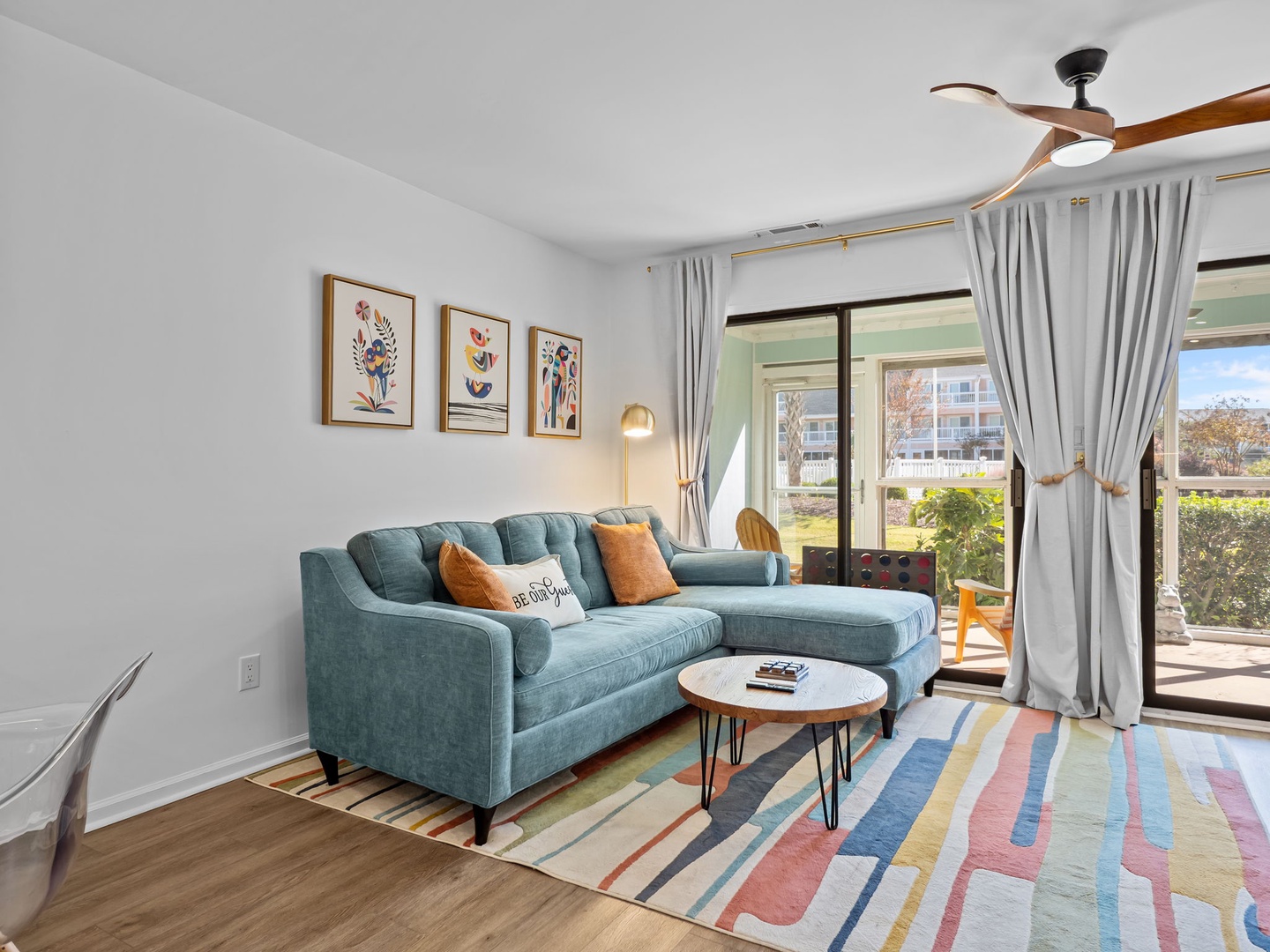 Living Room with couch that fold out to a bed