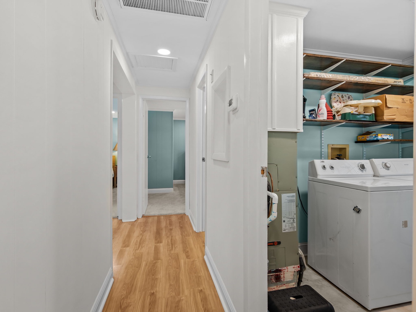 Your own washer and dryer make packing light a breeze, with convenient shelving for all your travel essentials.