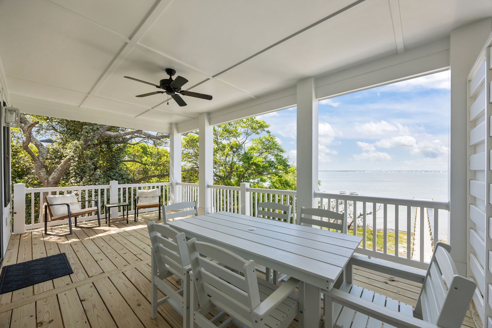 Unwind on your private covered deck overlooking the water, where morning coffee and evening meals become magical moments.