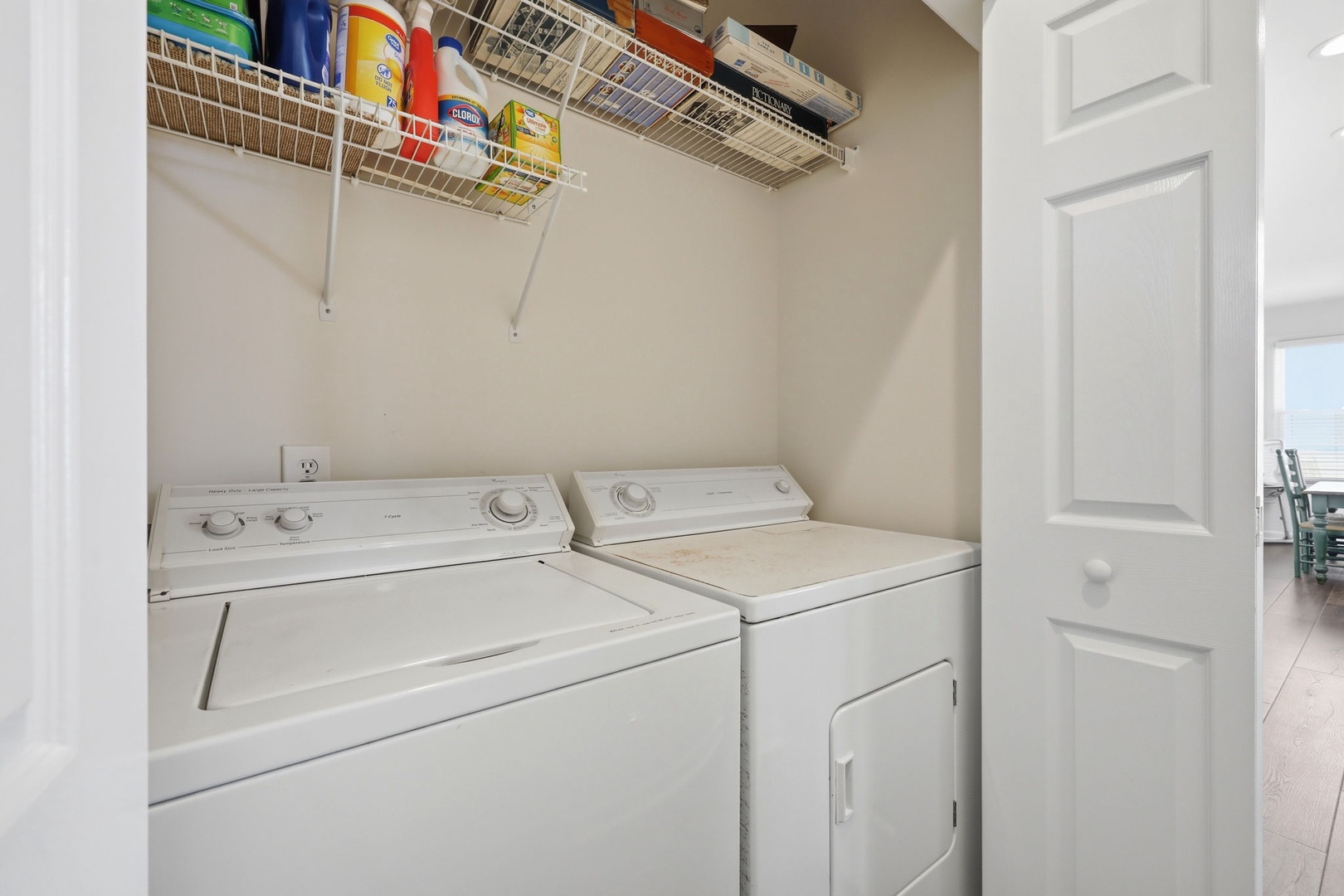 Your in-unit washer and dryer with overhead storage make laundry effortless, letting you pack light and enjoy your stay with fresh, clean clothes always on hand.