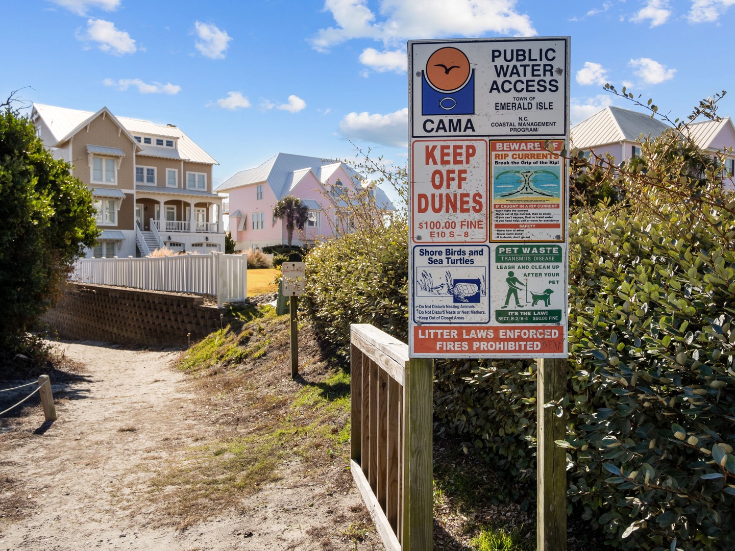 Front of the Beach Access with bike and handicap parking.