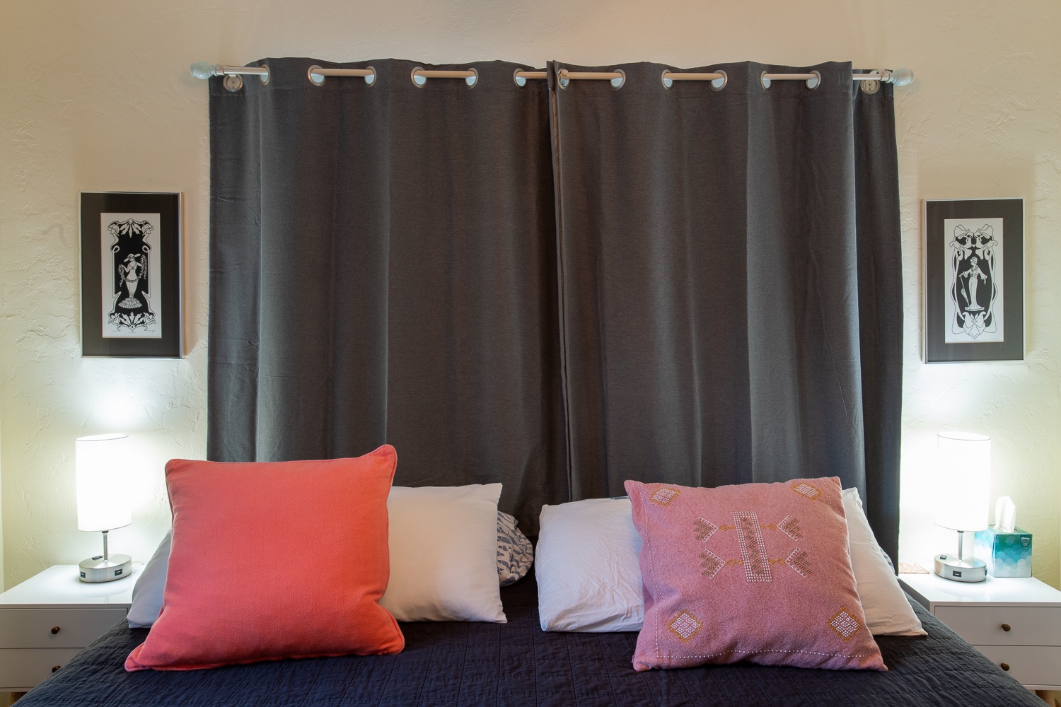 King bedroom in the front of the house has blackout curtains