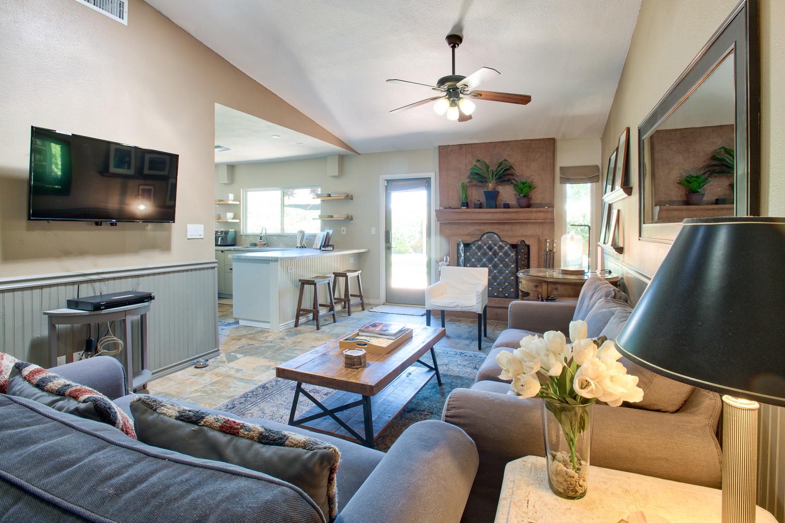 Family room with fireplace