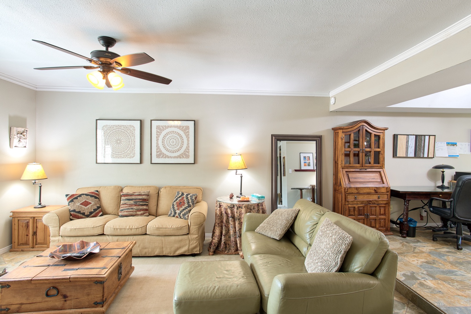 Front living room has two full-size sofas