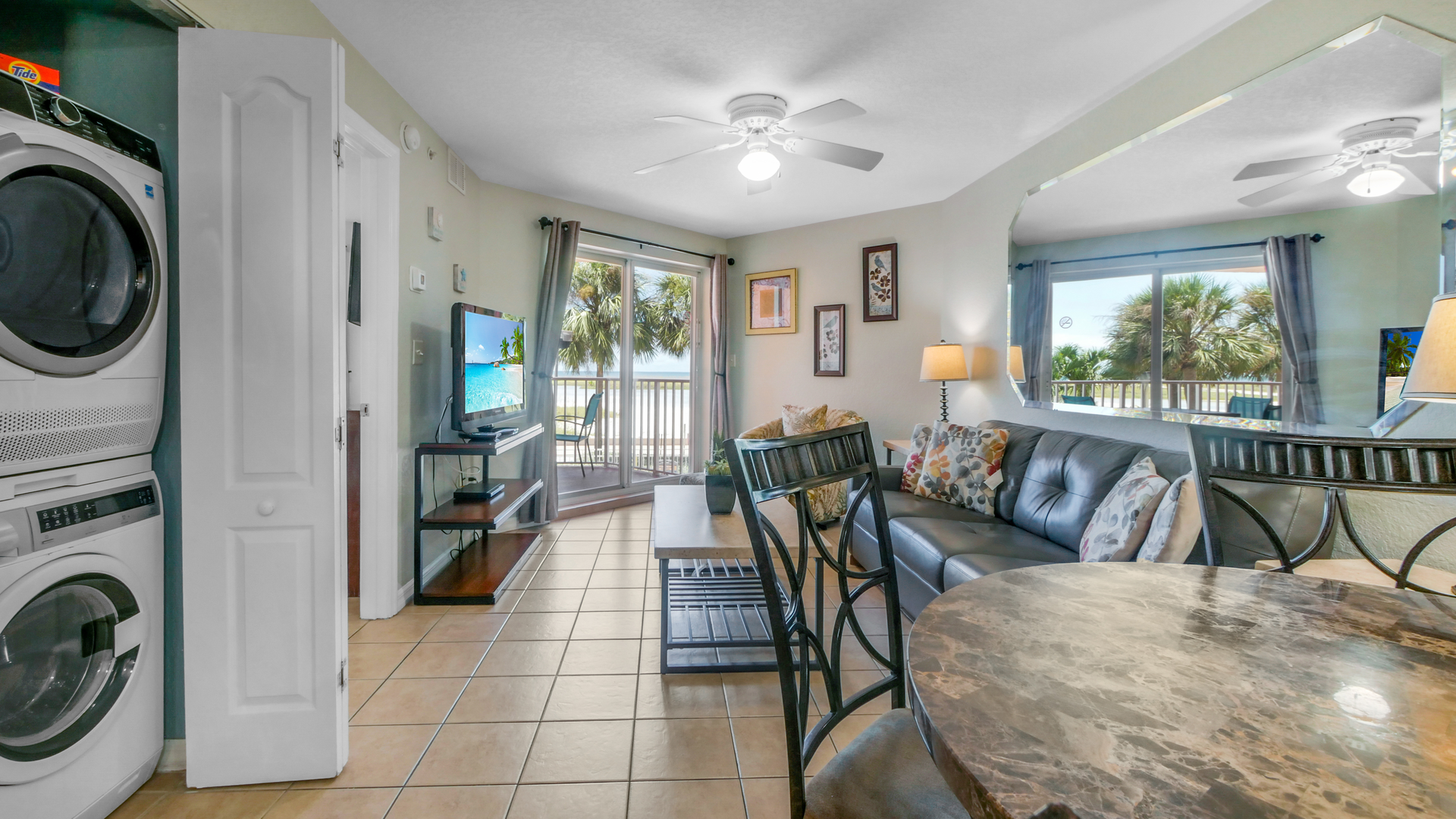Surf Beach Room 202 Living Room and Washer Dryer