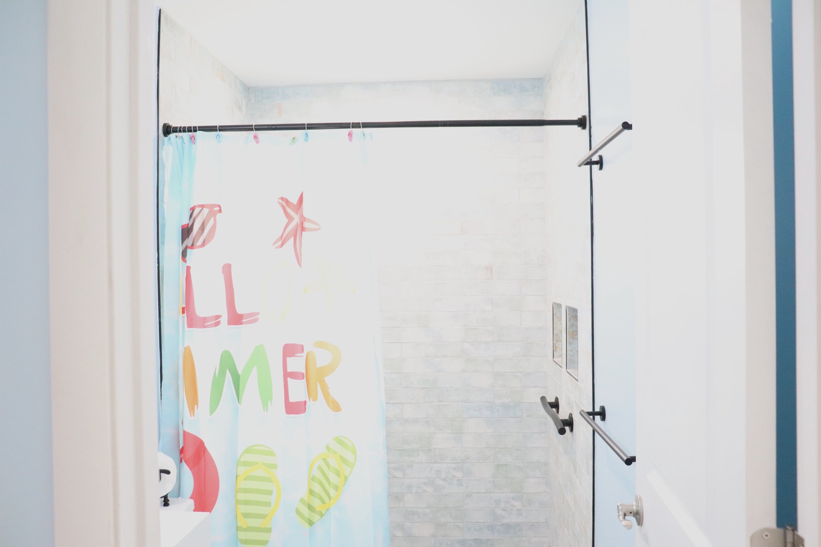 Step into your bright, cheerful shower with playful summer vibes to start your day refreshed and ready for beach adventures.