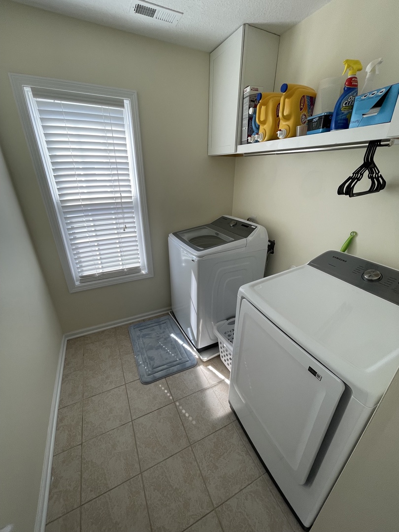 Your laundry days just got easier with these full-size washer and dryer in your own private space.