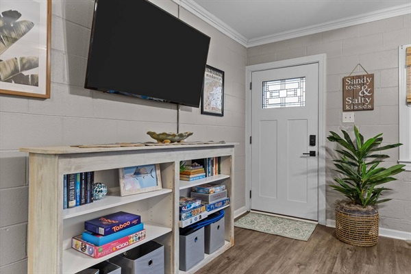 Unwind in your welcoming living space with a smart TV, games, and books at your fingertips—perfect for cozy evenings together.