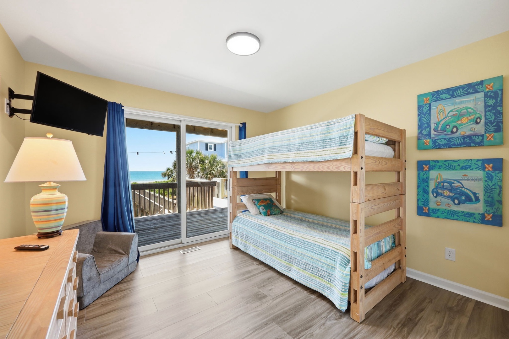 Wake up to stunning ocean views from your cozy bunk room. The beach is just steps away, inviting you to start each morning with sand between your toes and the soothing sound of waves.