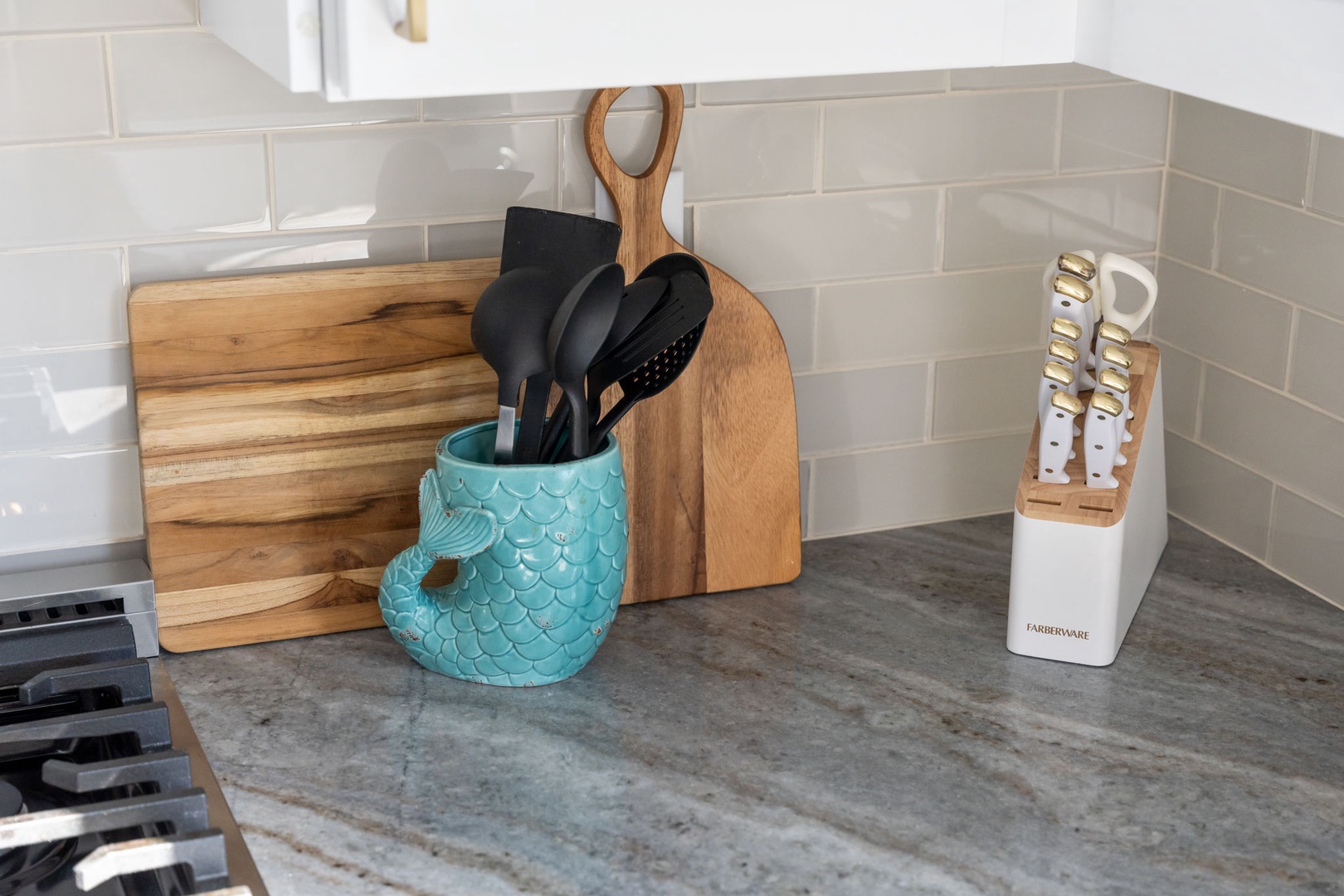 Your fully equipped kitchen features quality utensils and charming details, making meal prep a joy during your stay.