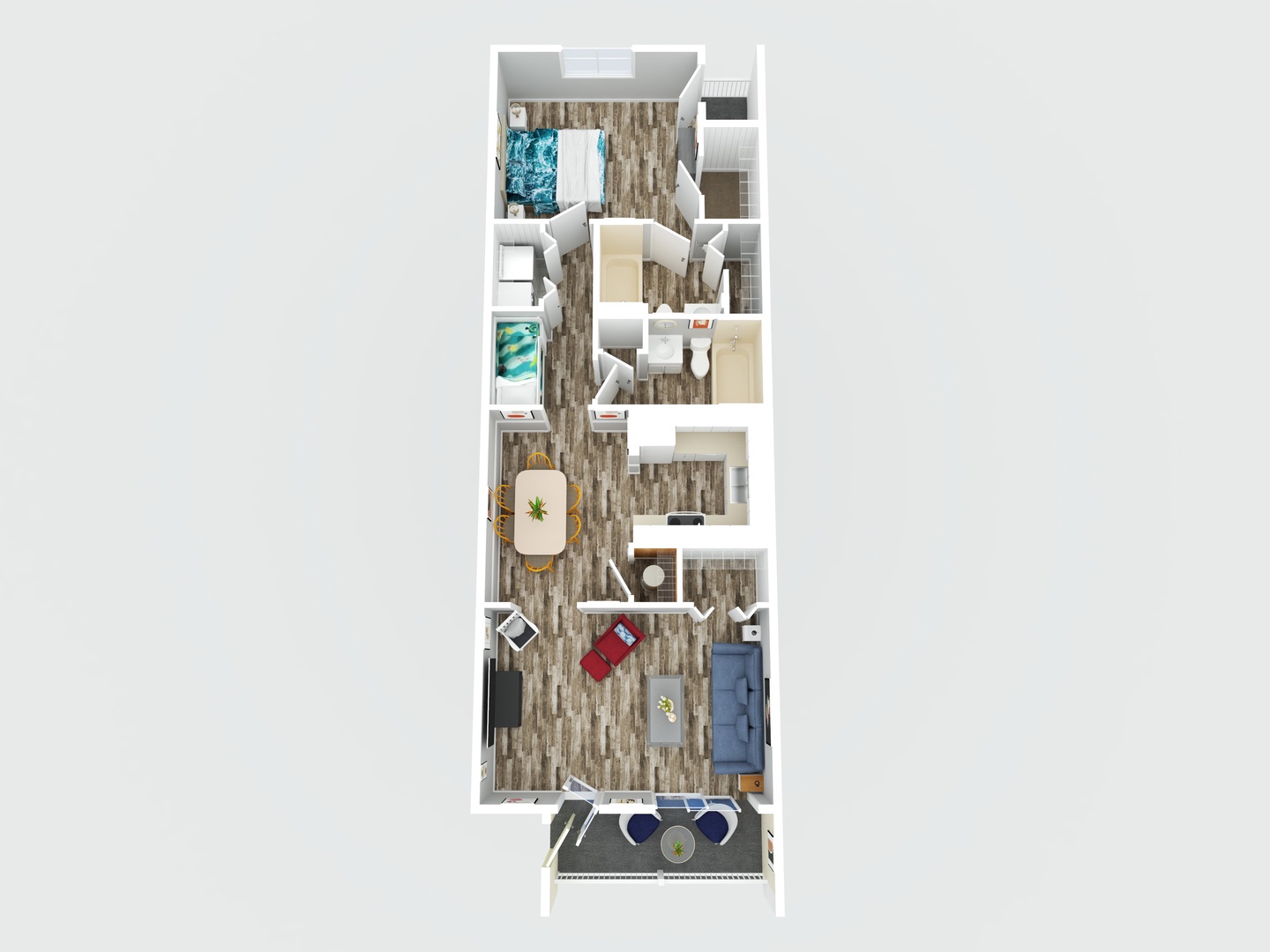 A detailed floor plan showing your spacious vacation rental layout with two bedrooms, full kitchen, dining area, and comfortable living space.