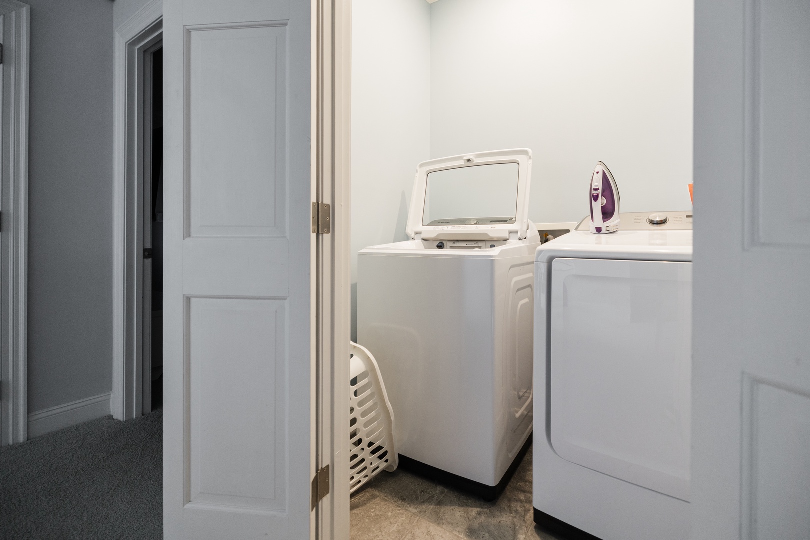 Your laundry stays fresh with this convenient in-unit washer and dryer, plus iron for wrinkle-free clothes throughout your stay.