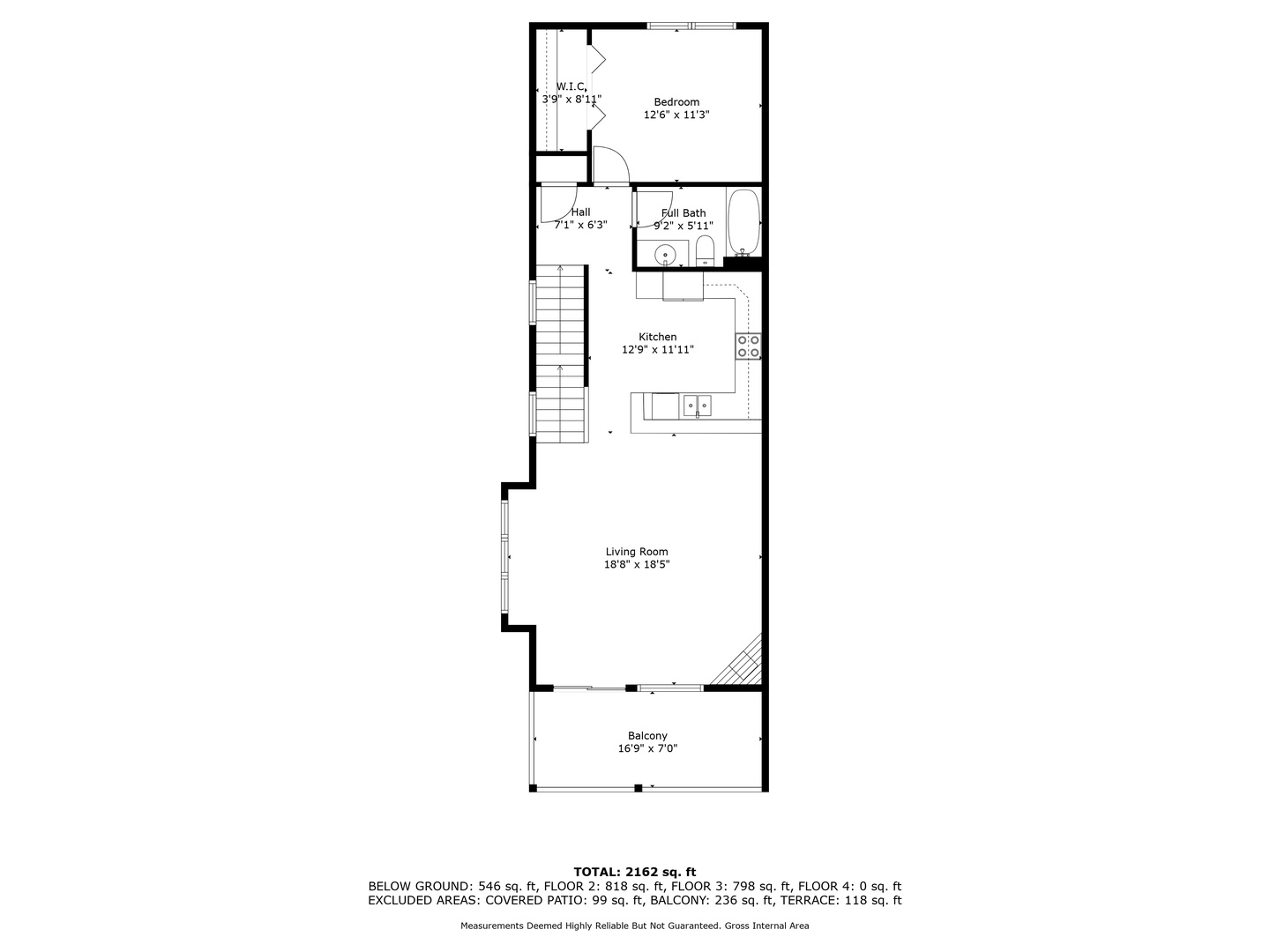 Review the detailed floor plan showing spacious living room, modern kitchen, bedroom with walk-in closet, full bathroom, and private balcony.