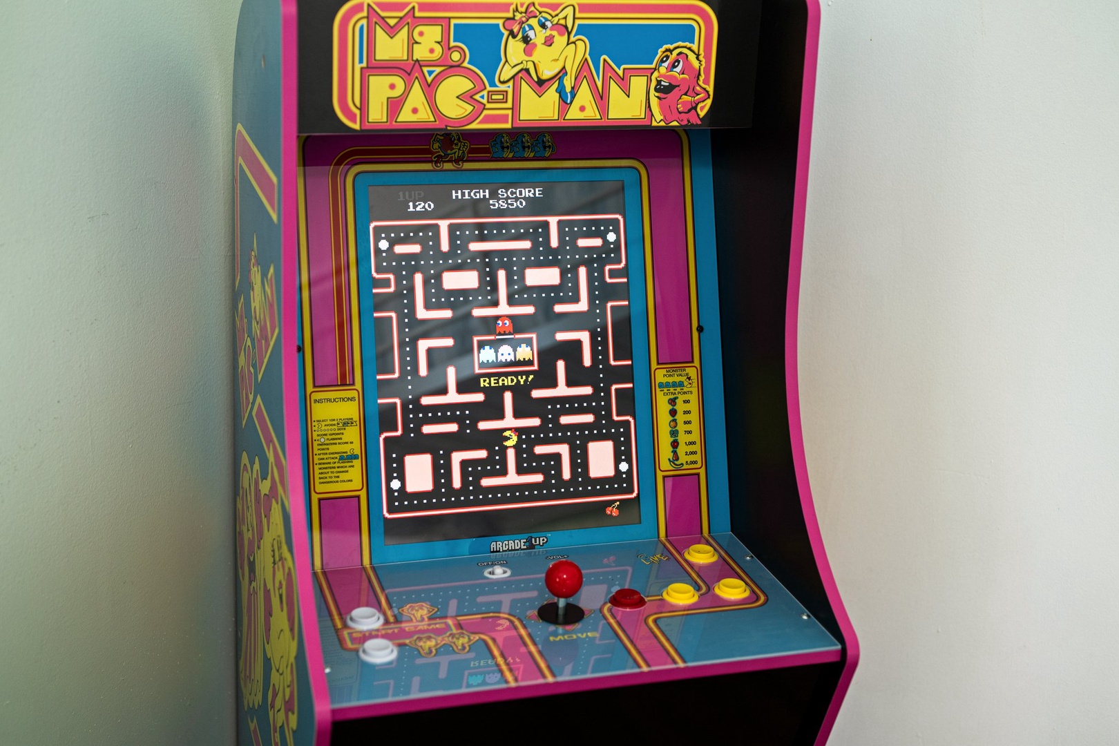 Challenge your friends to the classic Ms. Pac-Man arcade game in your entertainment area.
