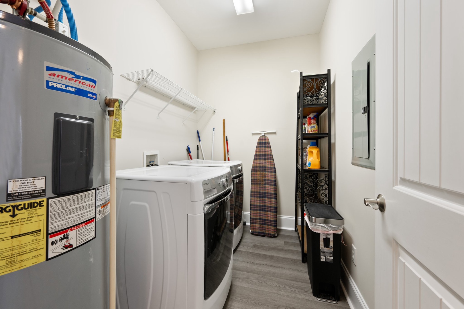 Your dedicated laundry room keeps everything organized with full-size washer, dryer, and convenient storage for all your travel needs.