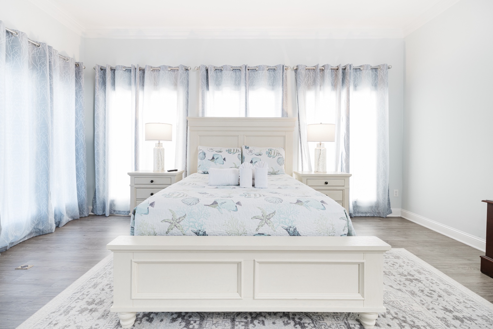 Drift off peacefully in your serene coastal retreat, where soft ocean-inspired linens and gentle morning light create the perfect sanctuary.