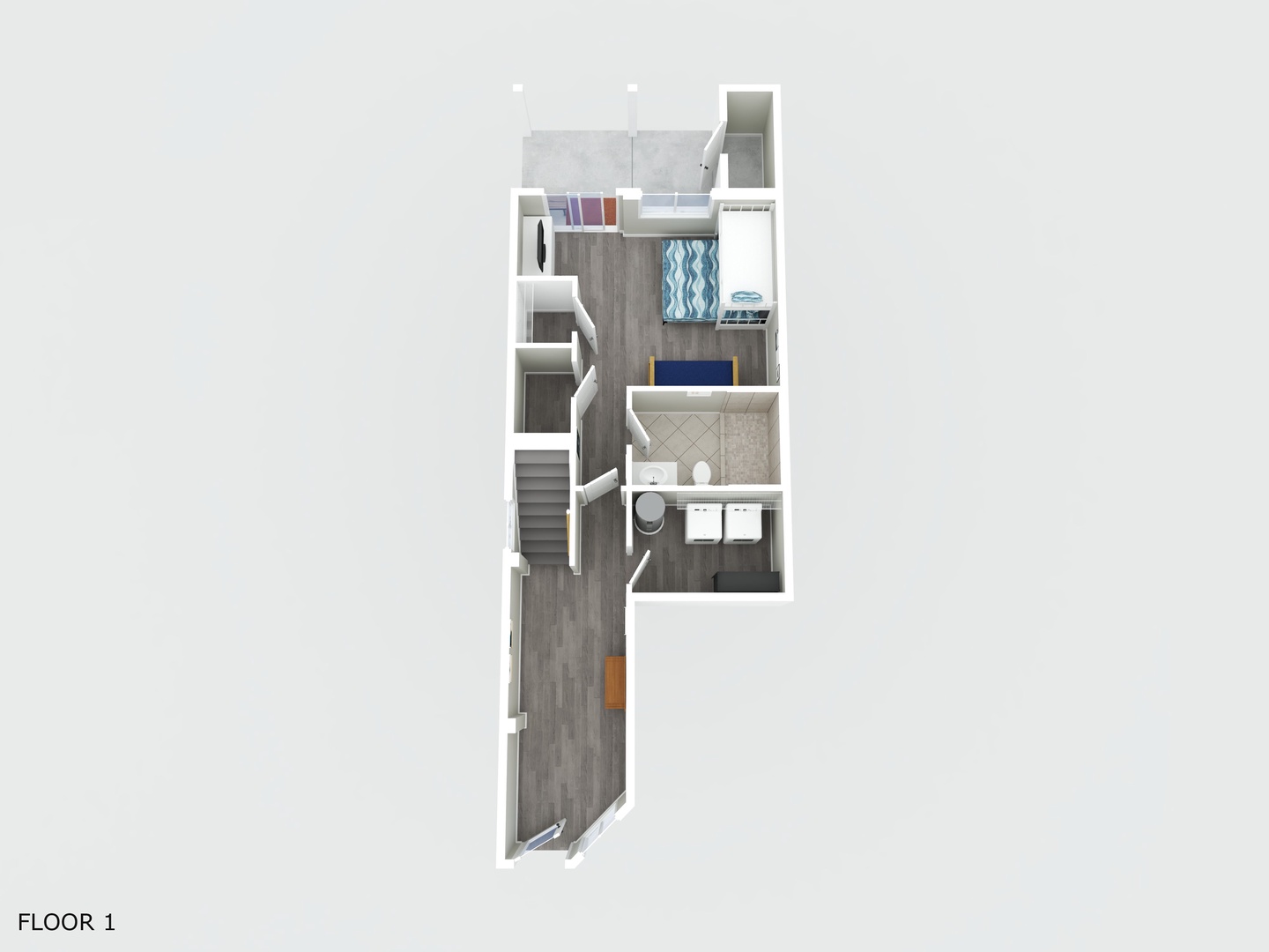 Detailed floor plan showing the thoughtful layout of your rental's first floor with bedroom, bathroom, and living spaces.