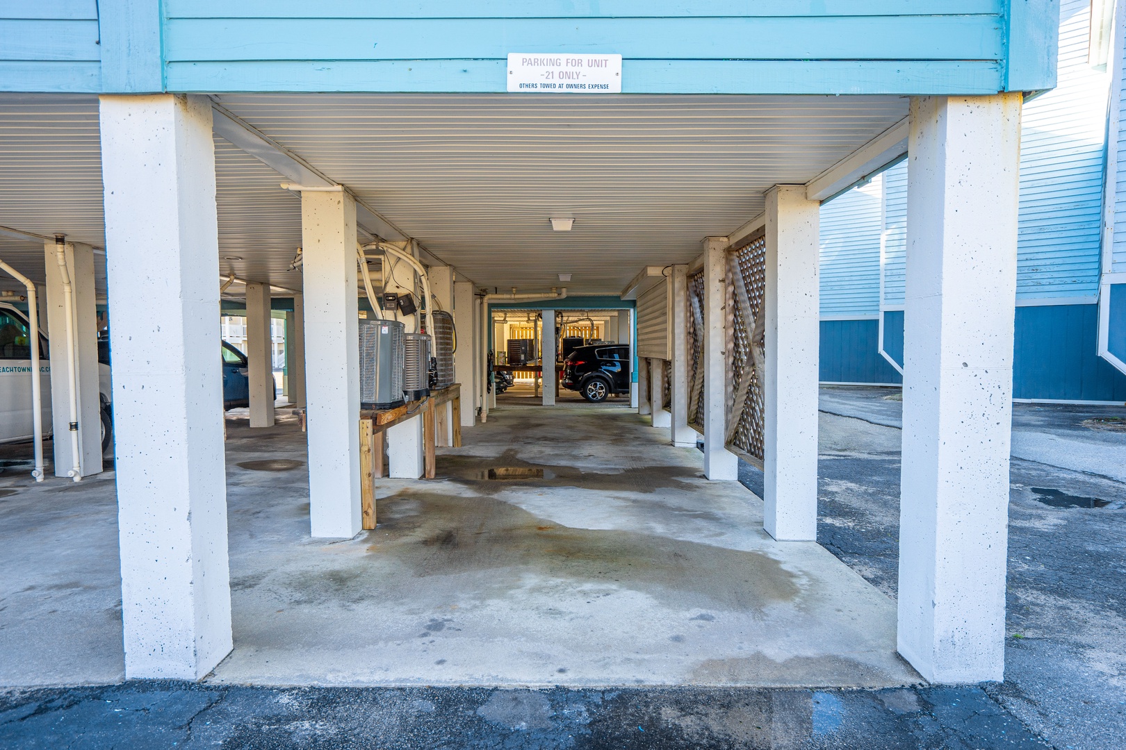 Covered parking beneath your rental keeps your car protected and provides convenient storage space during your stay.