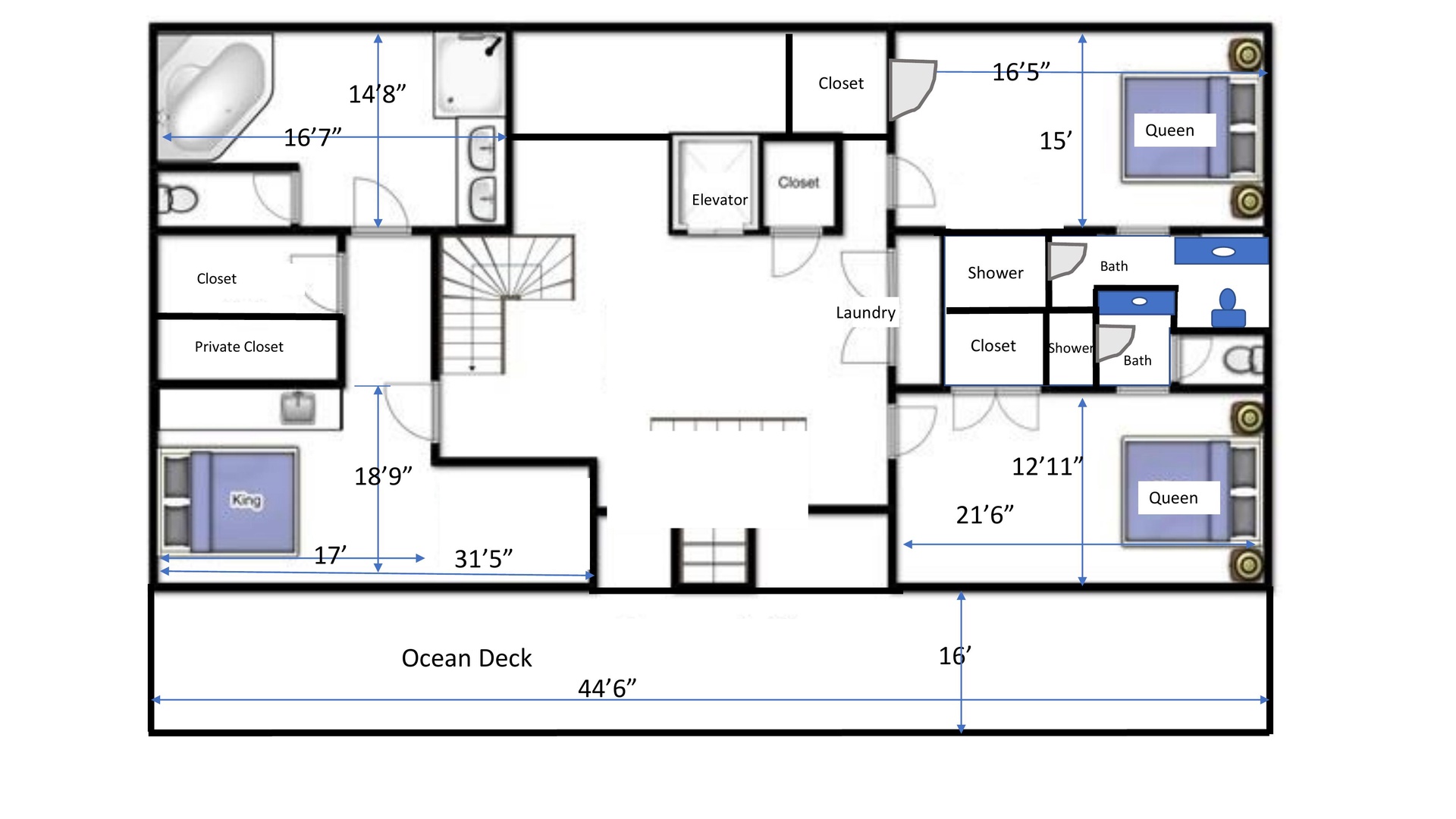 Floor plan showing the spacious layout with multiple bedrooms, bathrooms, and laundry facilities for your convenience.