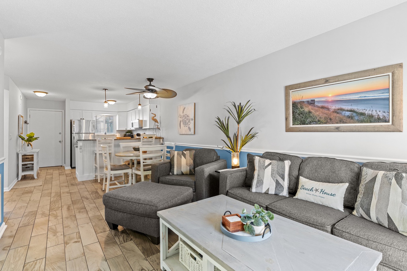 Relax in this bright open-plan space where coastal charm meets comfort—your perfect beach getaway awaits.