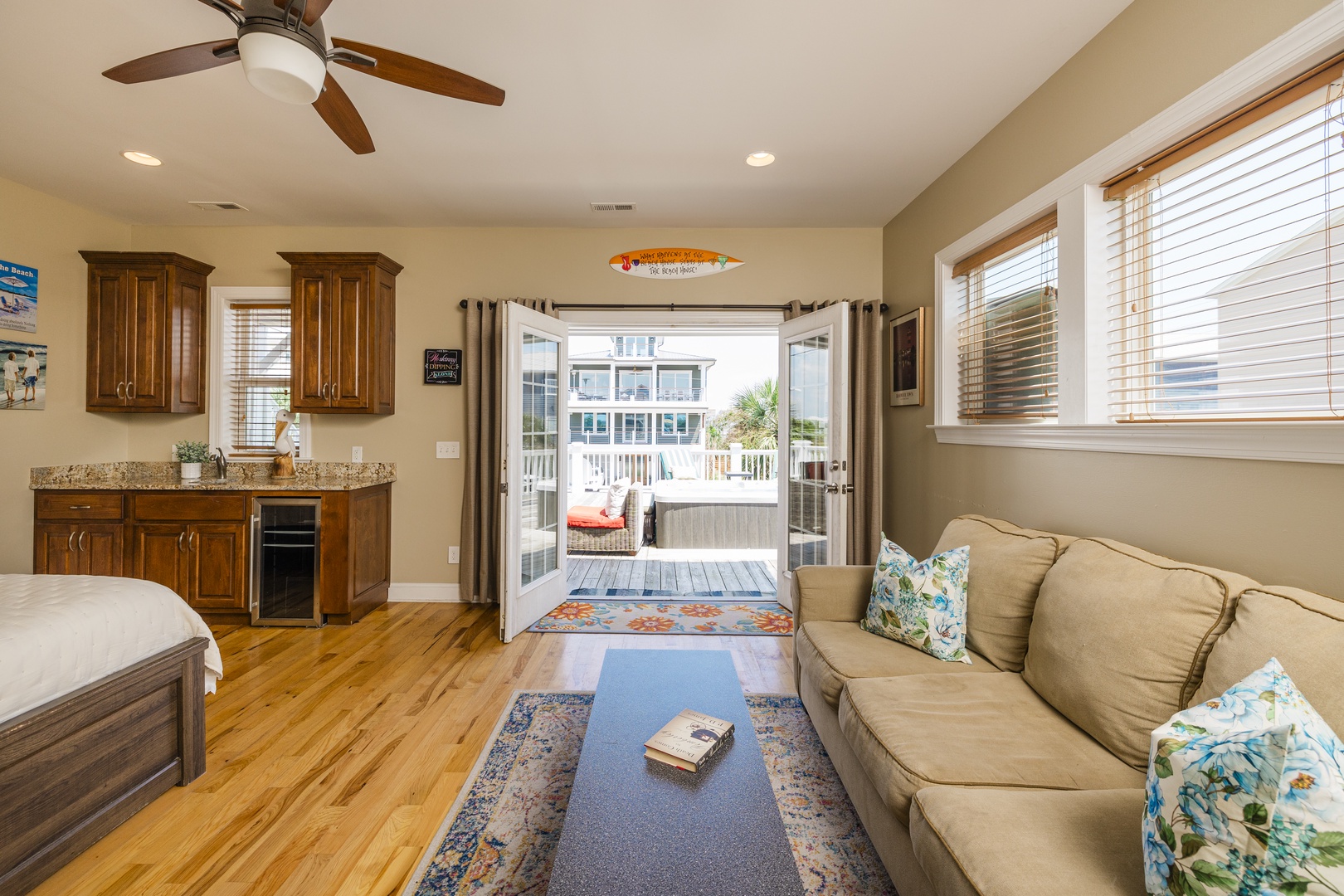 Relax in your open-concept space where kitchen, living, and deck flow together—perfect for morning coffee or evening unwind.