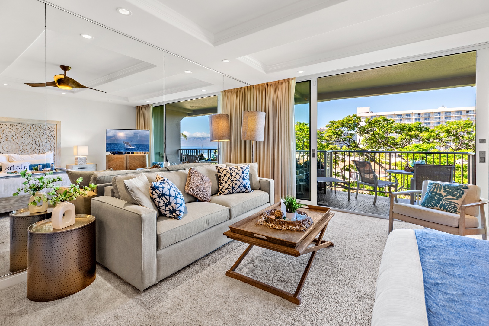 Spacious living area featuring a comfortable pull-out sofa sleeper