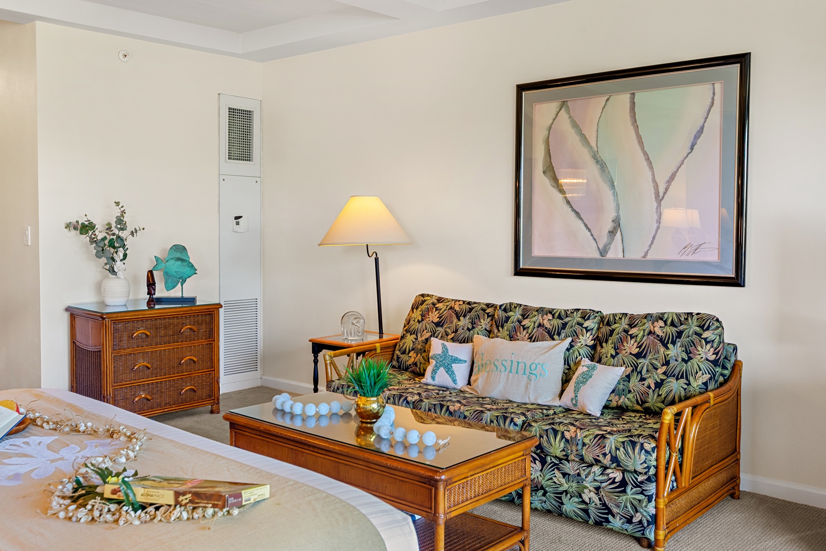 Spacious living area featuring a comfortable pull-out sofa sleeper