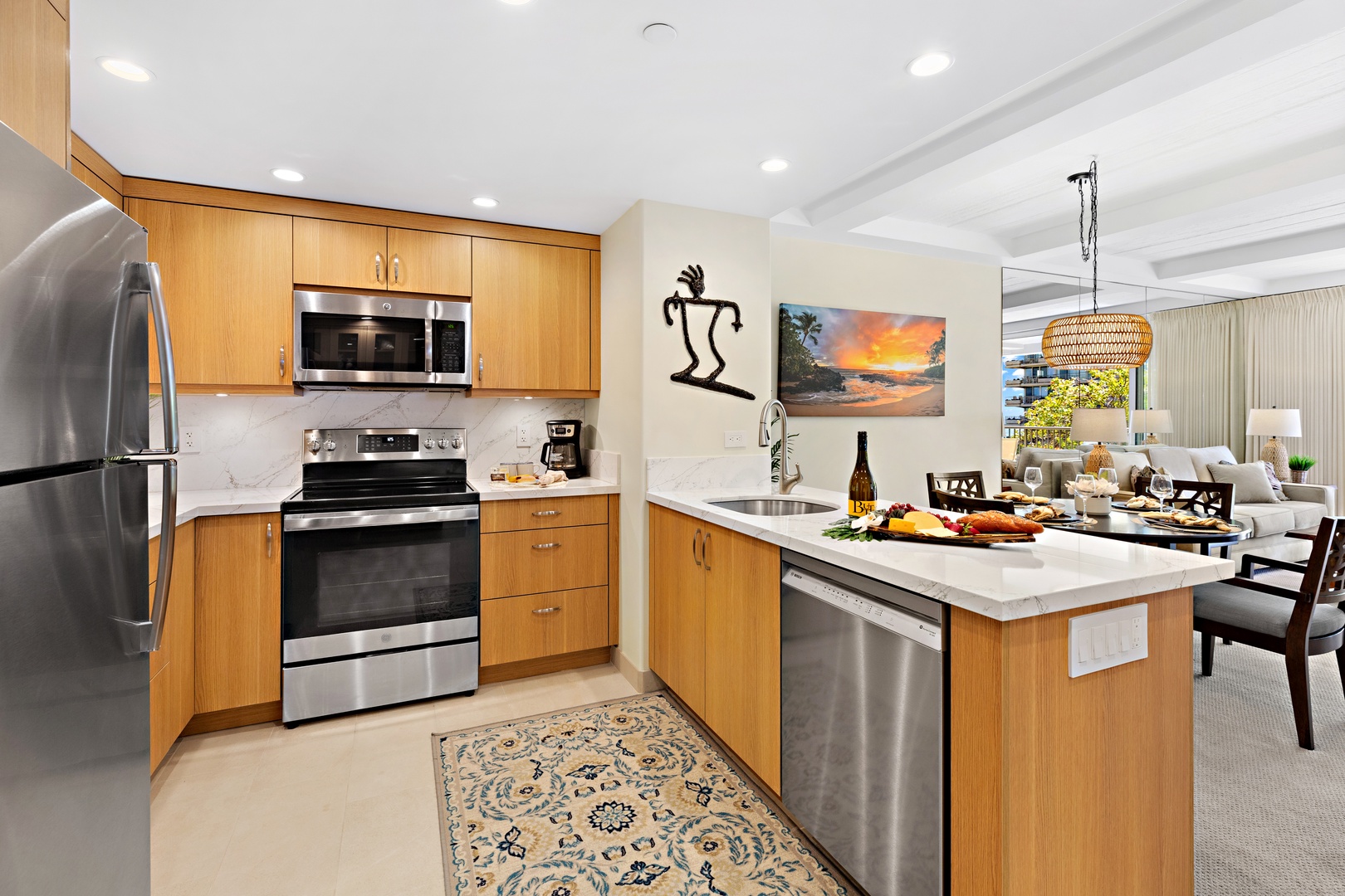 Everything you need, right at your fingertips. A fully equipped kitchen stocked with all the essentials. Perfect for cooking your favorite meals in paradise.