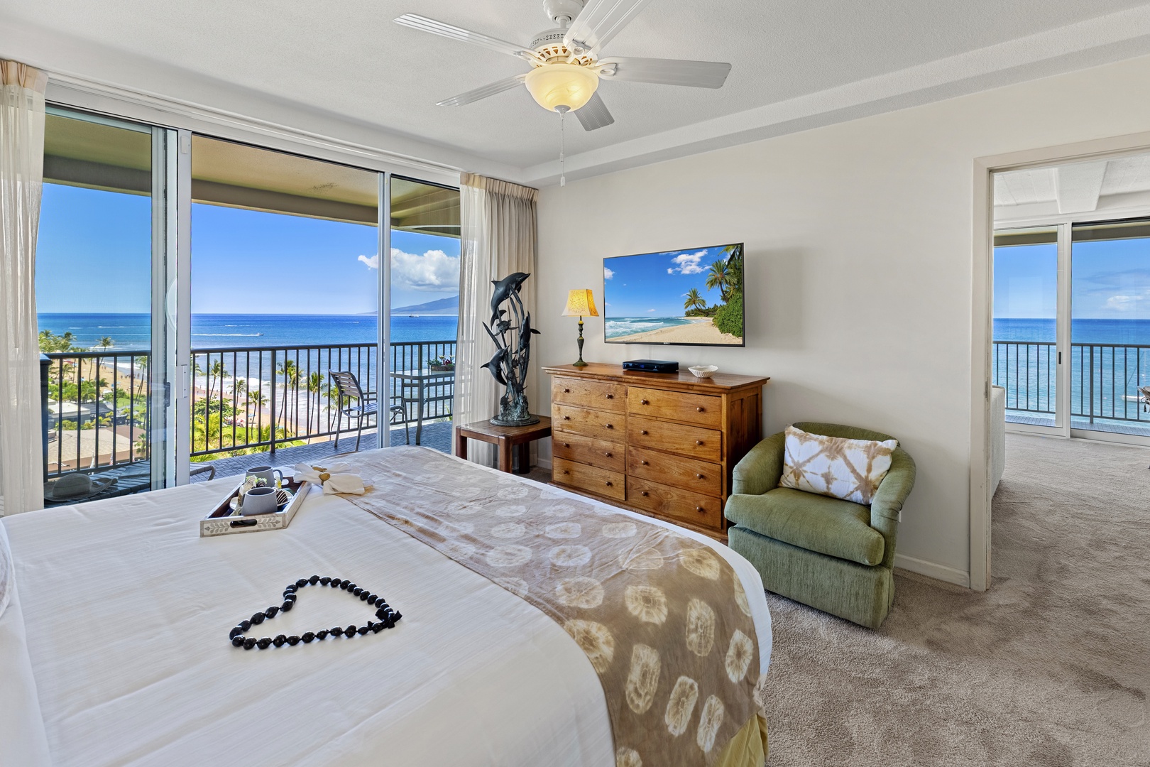Wake up to breathtaking ocean views from your plush bed, with sliding doors opening to your private balcony and the soothing sound of waves welcoming each morning.
