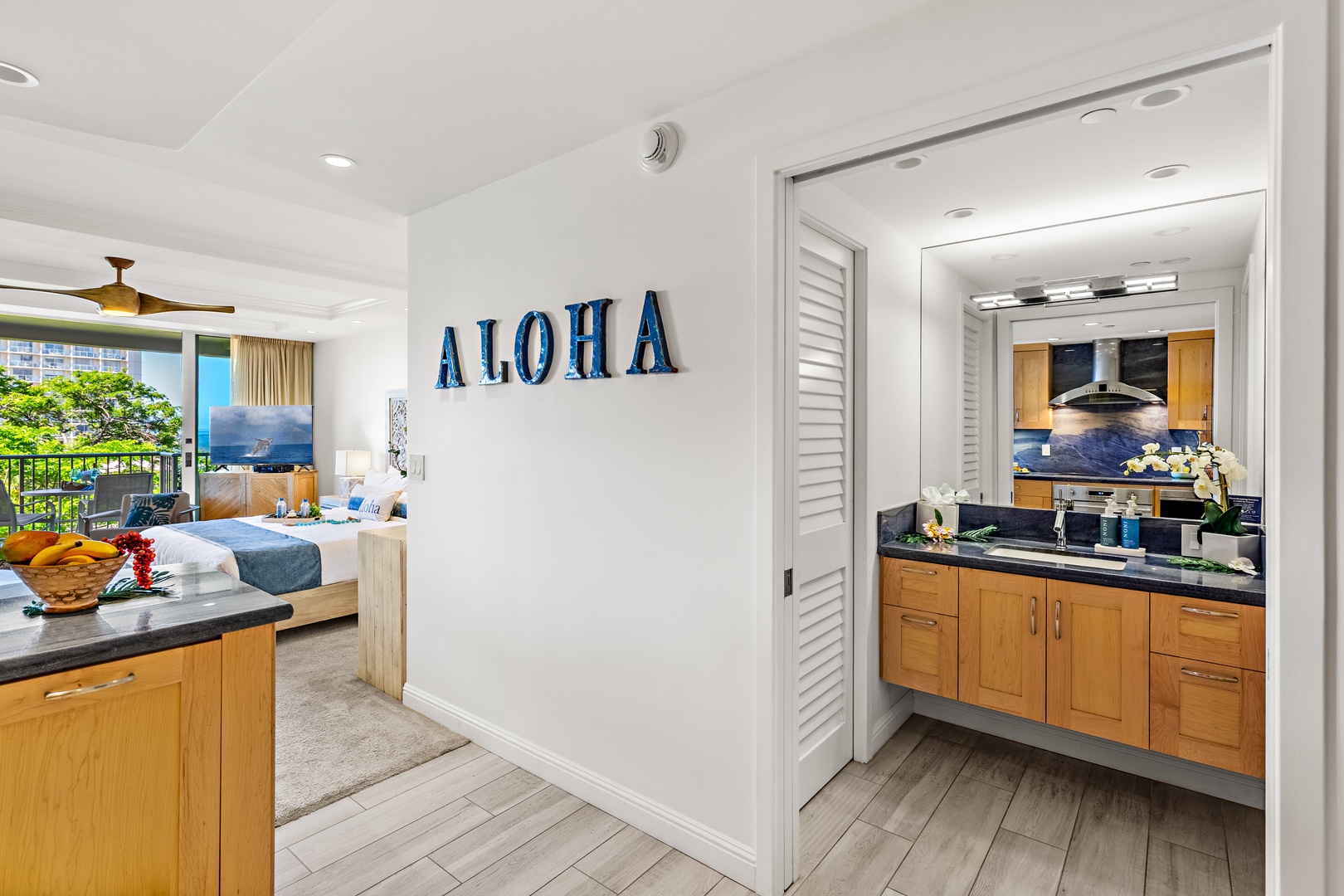 Step into your bright island retreat where ocean views greet you from your bedroom and spa-inspired bathroom awaits. The cheerful Aloha spirit fills every corner of this modern, welcoming space.