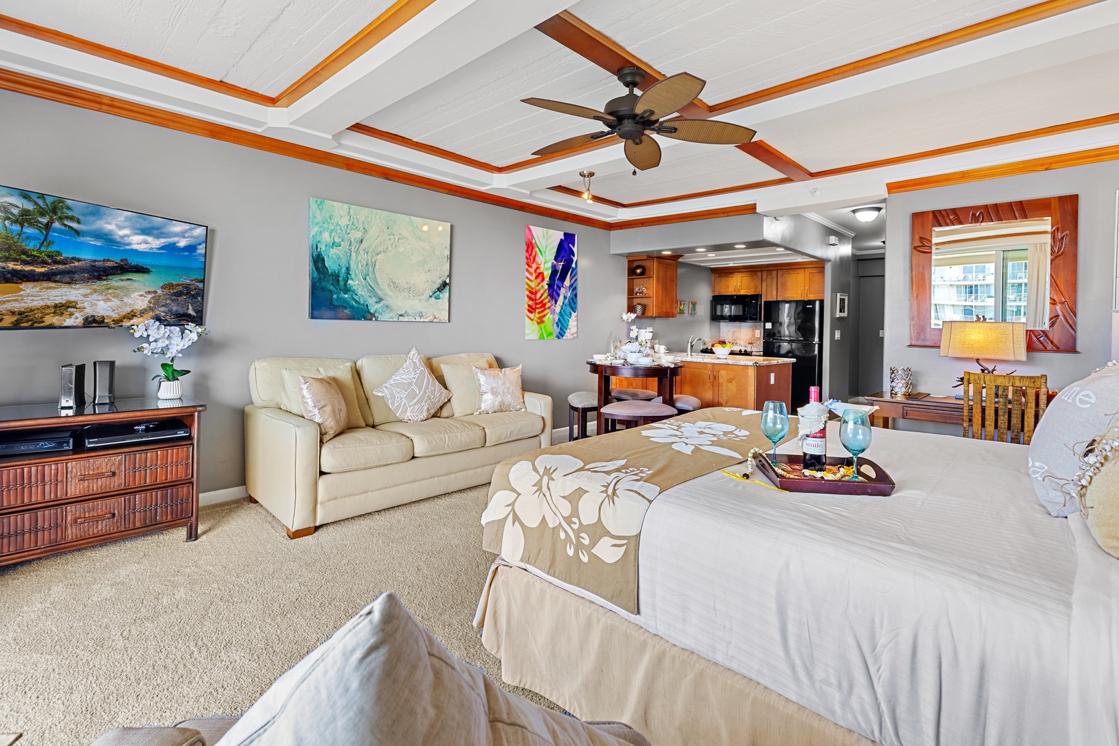 Spacious living area featuring a comfortable pull-out sofa sleeper