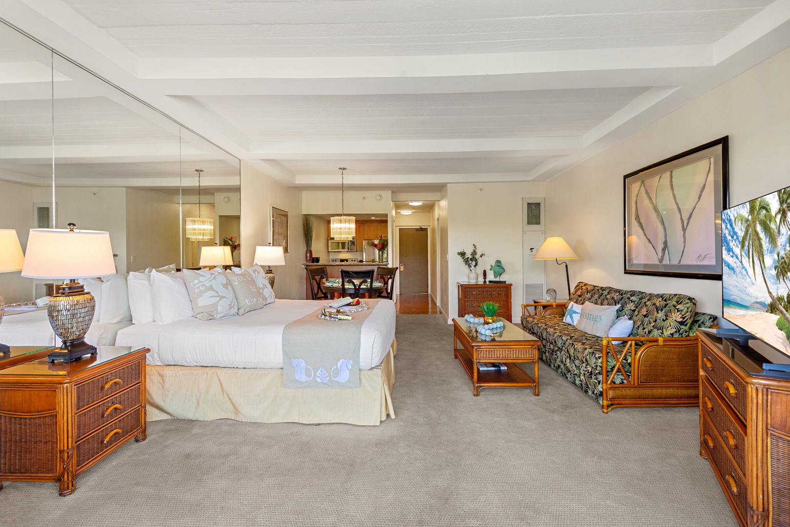 Wake up to stunning ocean views from your tropical bedroom, complete with island-inspired décor and a private balcony overlooking paradise.