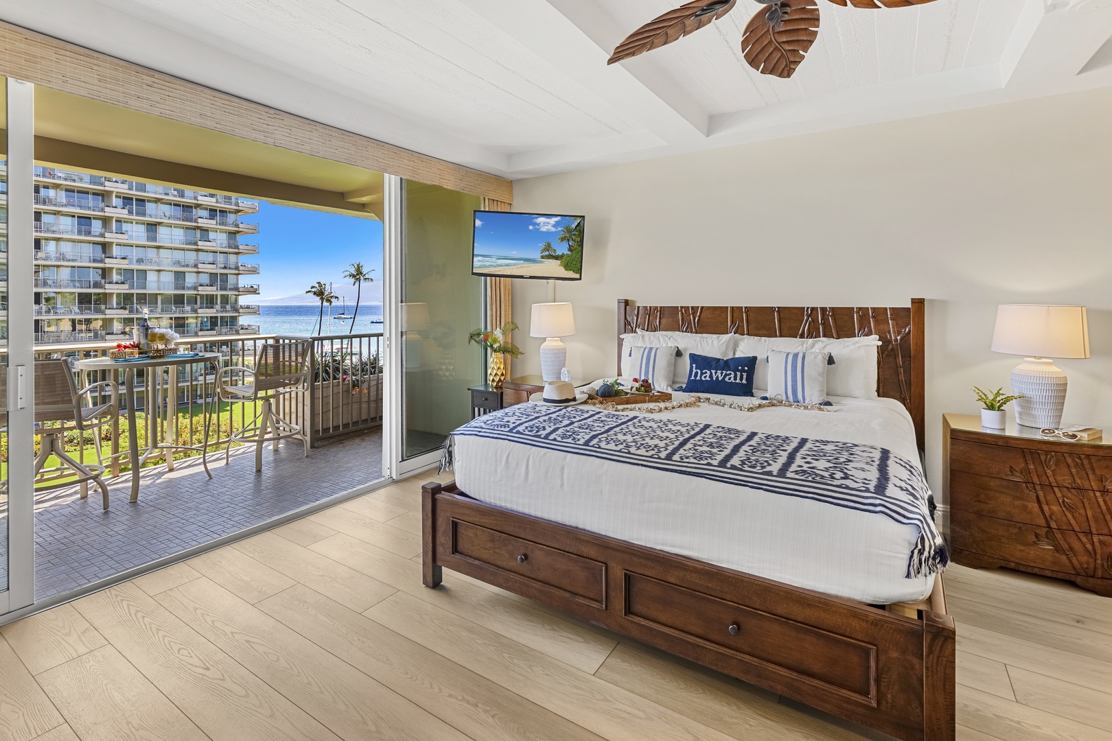 Wake up to stunning ocean views from your bed, then step onto your private balcony for morning coffee with Hawaiian paradise at your doorstep.