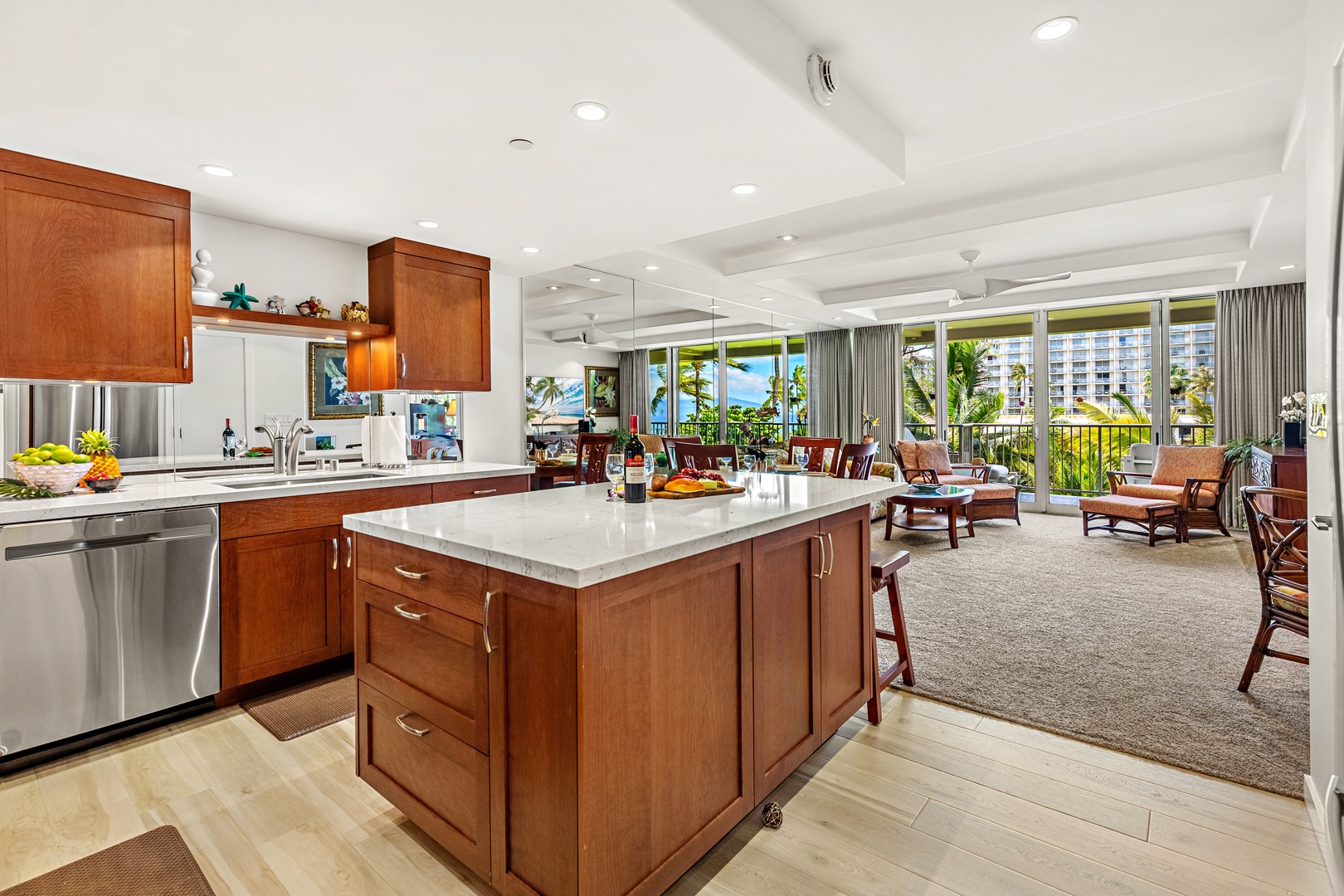 Cook with ease in a thoughtfully designed, fully equipped kitchen. Featuring modern appliances, ample counter space, and all the essentials you need, from quick island breakfasts to full home-cooked dinners.