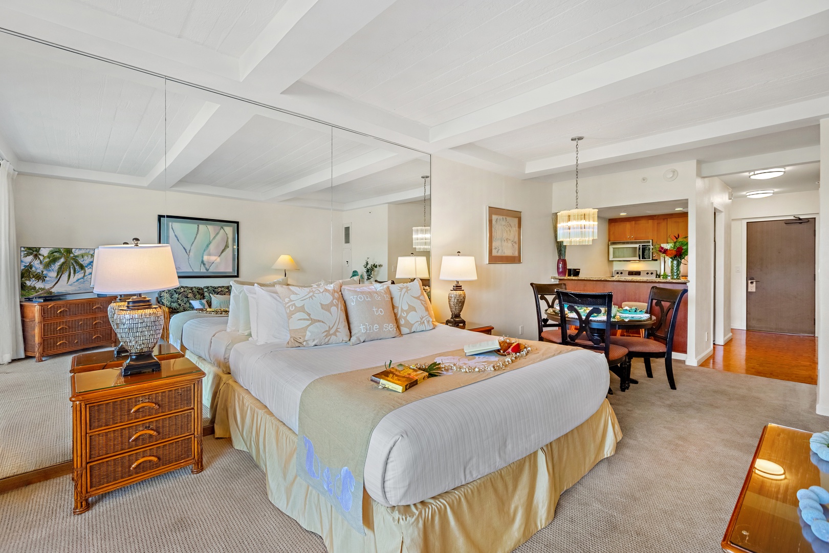 Sink into a plush king-size designed for ultimate comfort. Soft linens, cloud-like pillows, and a cozy, inviting feel to make it the perfect place to unwind after a day in paradise.